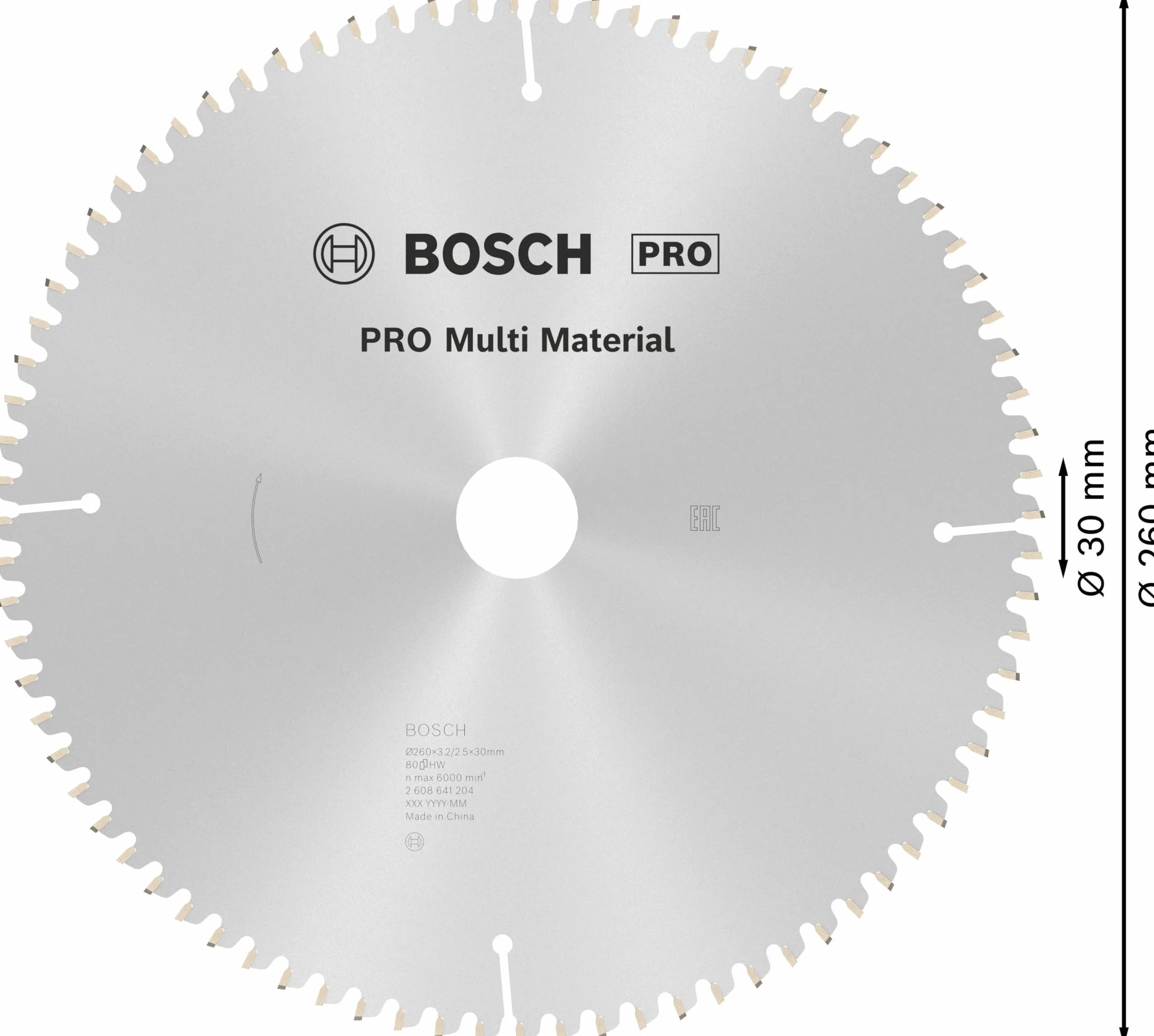 Bosch 2608641204 260 X 3.2 X 30/80 Multi Material Circular Saw Blade
