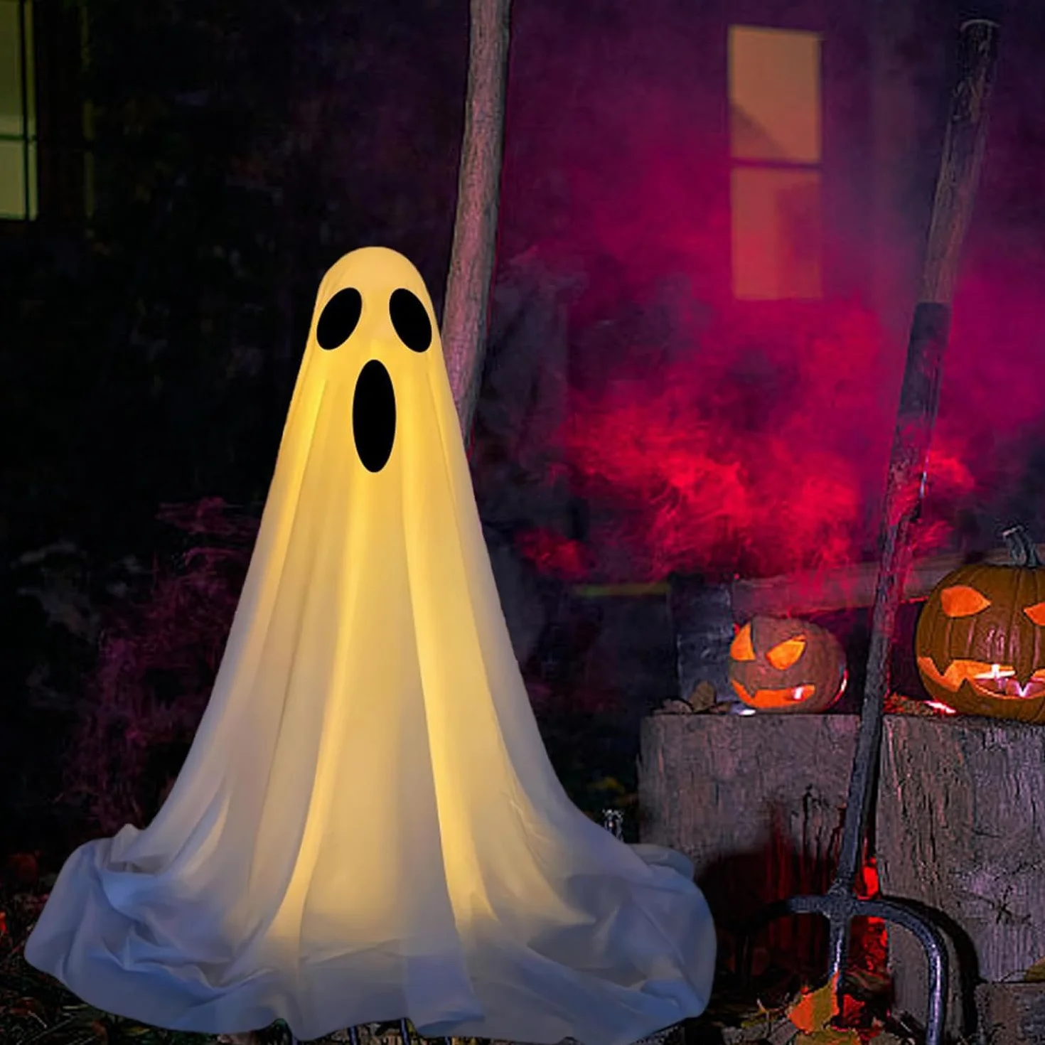 dekoracja na Halloween, stojący duch ze światłami, 165 cm, podświetlane, białe duchy dla podwórek, werandy, trawników, domów, imprez, Spooky Ghosts