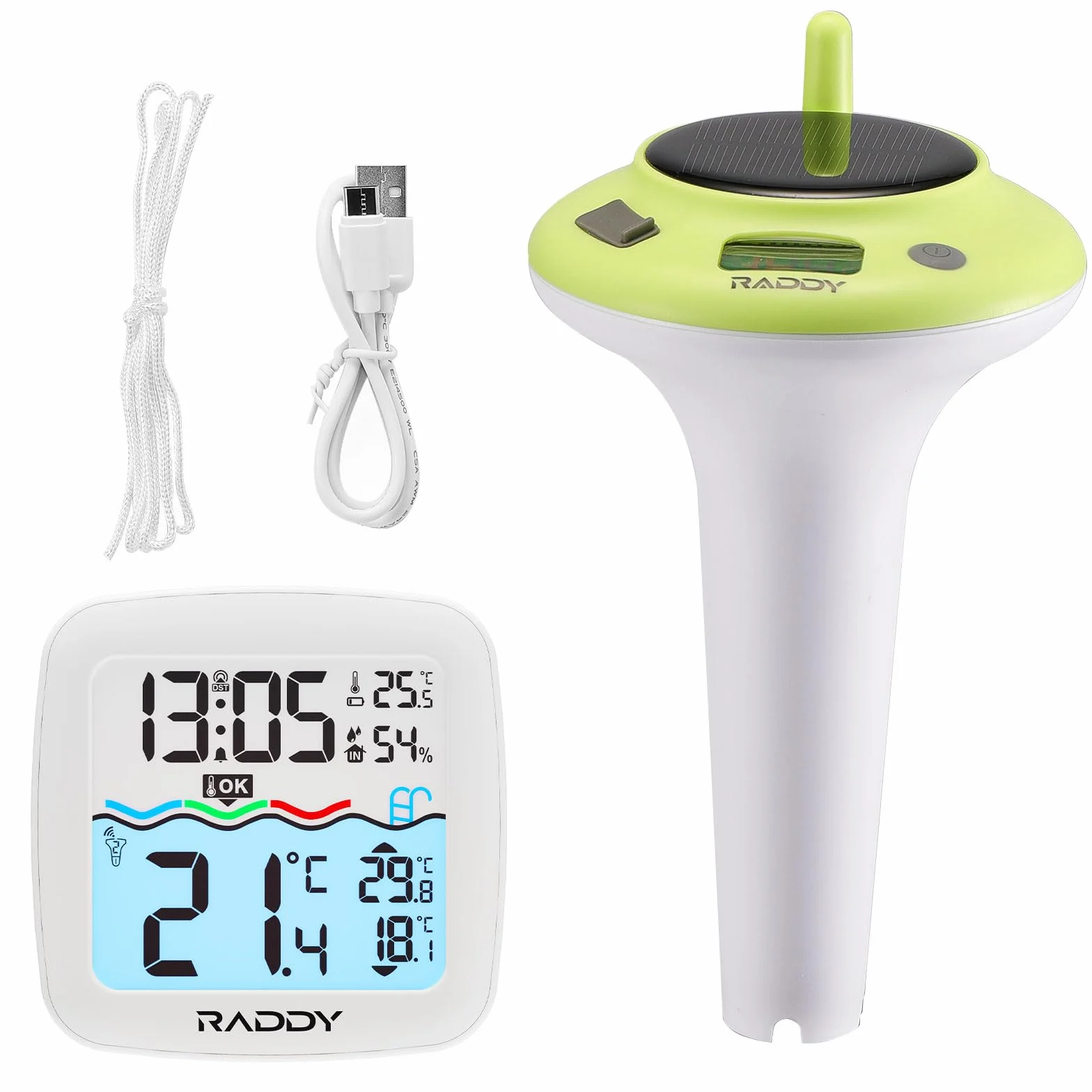 Raddy PT-5 Termometr pływający do basenu IPX8 zasilany energią słoneczną i baterią