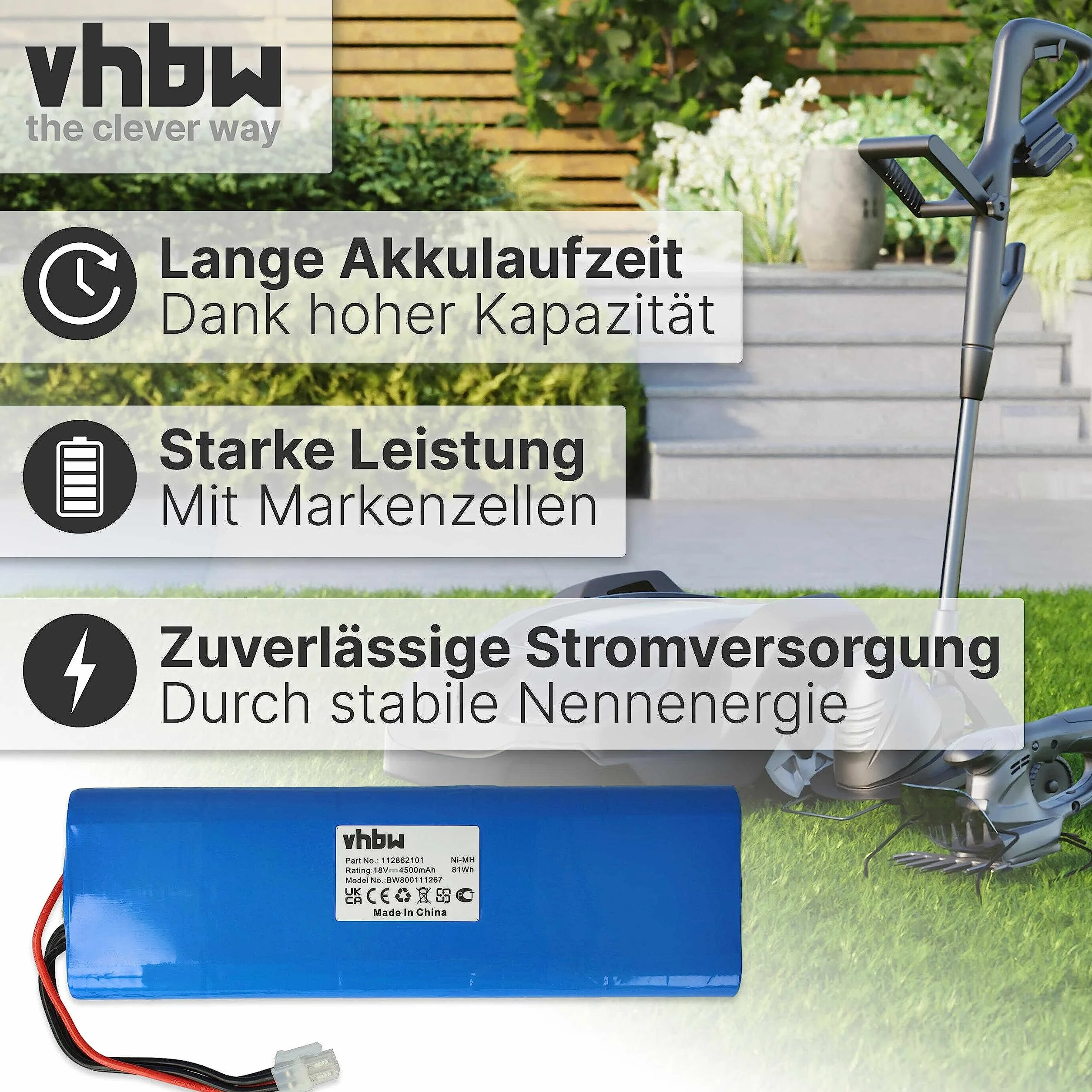 Vhbw NiMH akumulator 4500 mAh 18 V do kosiarek automatycznych 1128621-01