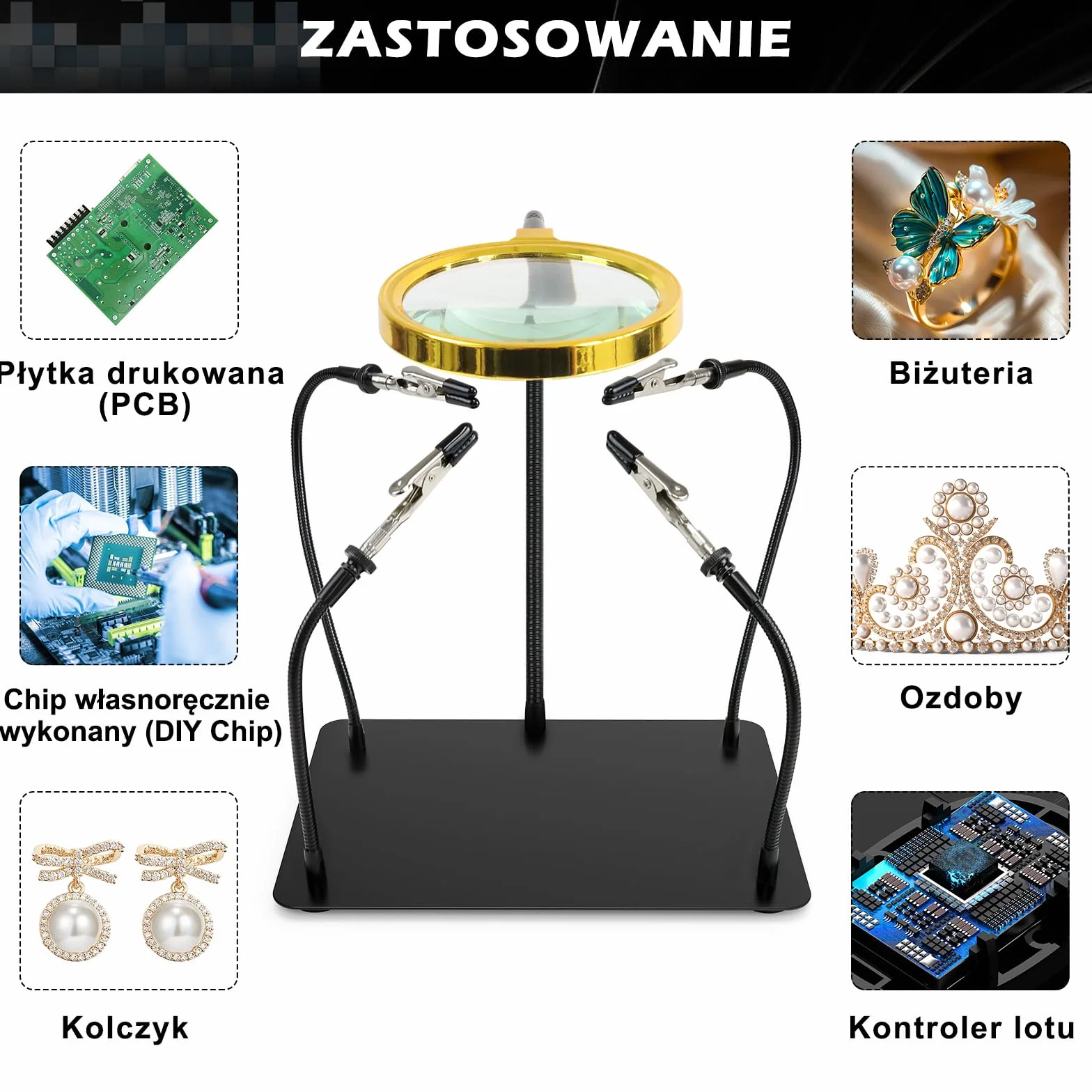 Trzecia Ręka do Lutowania 3x Lupa, Akcesoria do Modelarstwa, tonhui Lut-Uchwyt Płytki Drukowanych Narzędzie, Cztery Ramiona Trzecia Ręka Rękodzieło Biżuteria Hobby Warsztat Stacja Pomocy