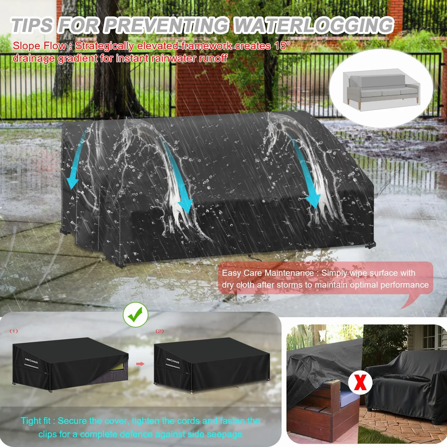 Pokrowiec wodoodporny anty-UV 420D Oxford na meble ogrodowe 2-osobowy 135x85x81 cm