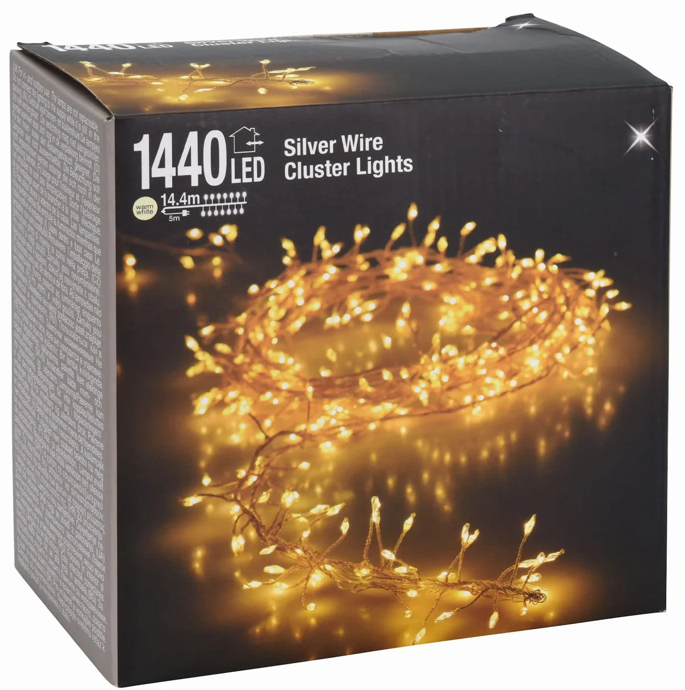 Spetebo Cluster Micro Łańcuch świetlny z 1440 LED, ciepła biel – 1440 cm – kępki świetlne na drucie z zasilaczem sieciowym, do użytku wewnątrz i na zewnątrz