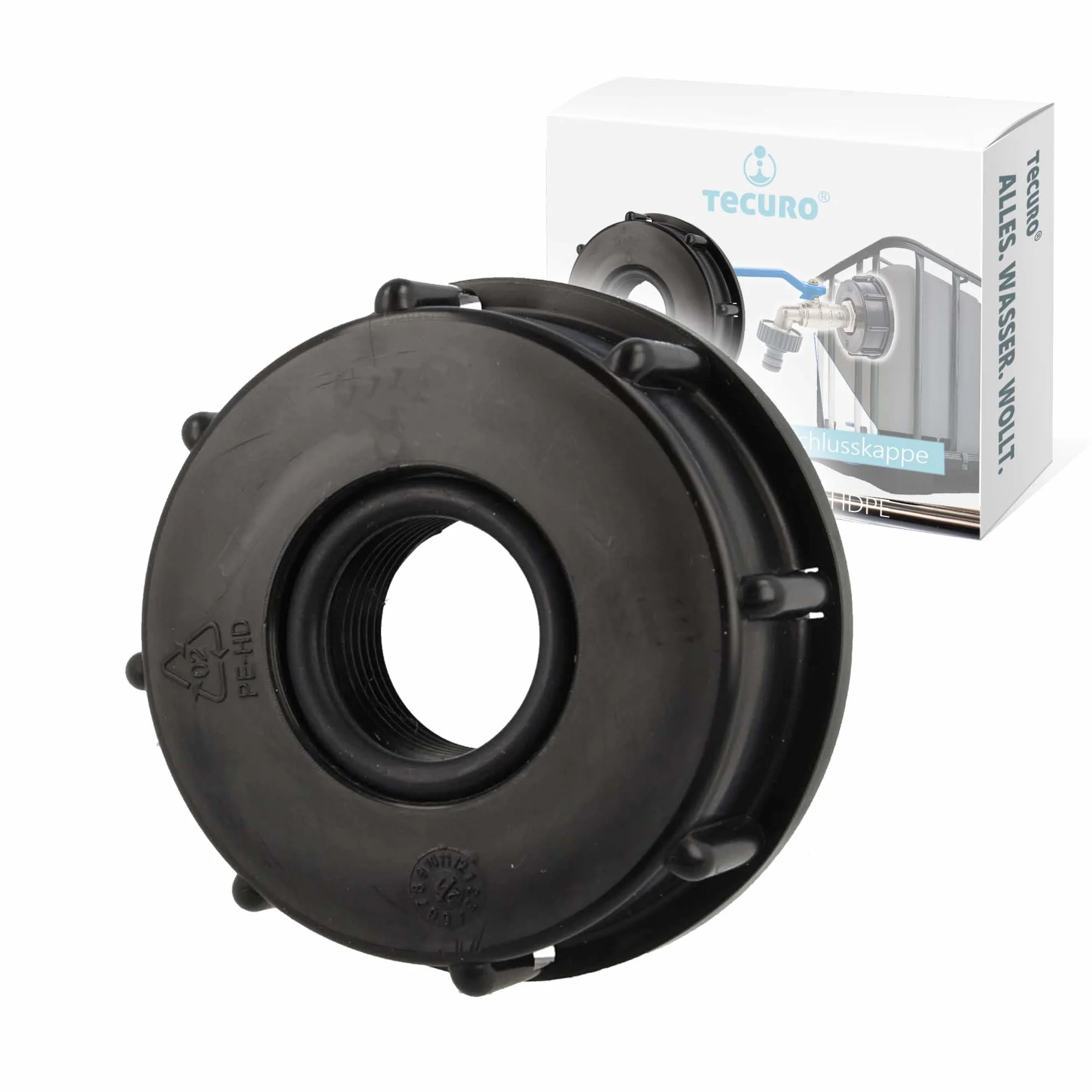 tecuro IBC Adapter zaślepka przyłączeniowa z gwintem zgrubnym S60 x 6 i gwintem wewnętrznym 3/4 cala, HDPE