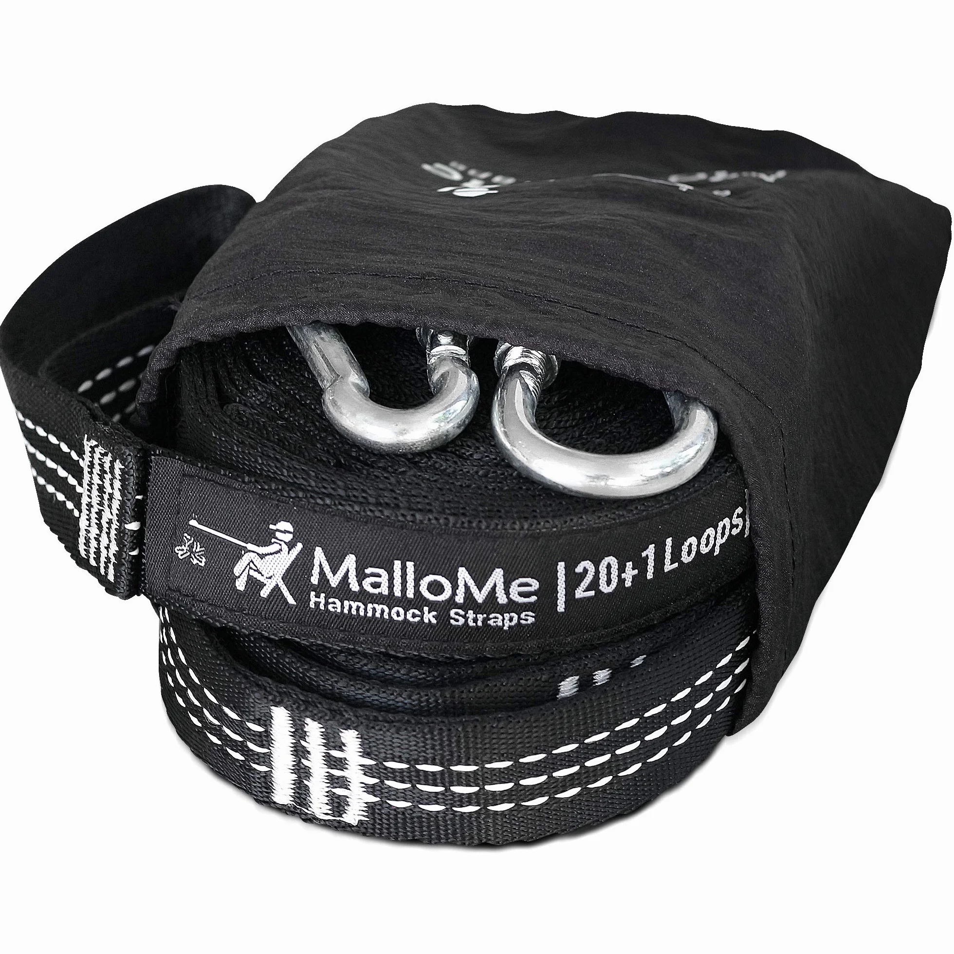 MalloMe XL Paski do hamaka, zestaw 2000+ LBS Heavy Duty 40 pętli i 100% system zawieszenia bez rozciągliwości, akcesoria do hamaka kempingowego, 2 karabińczyki, 30 metrów
