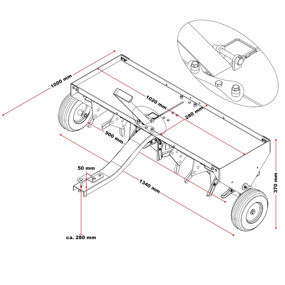 Wertykulator aerator trawnika do traktora-kosiarki z szerokością roboczą 102cm i głębokością pracy ok. 7,6cm