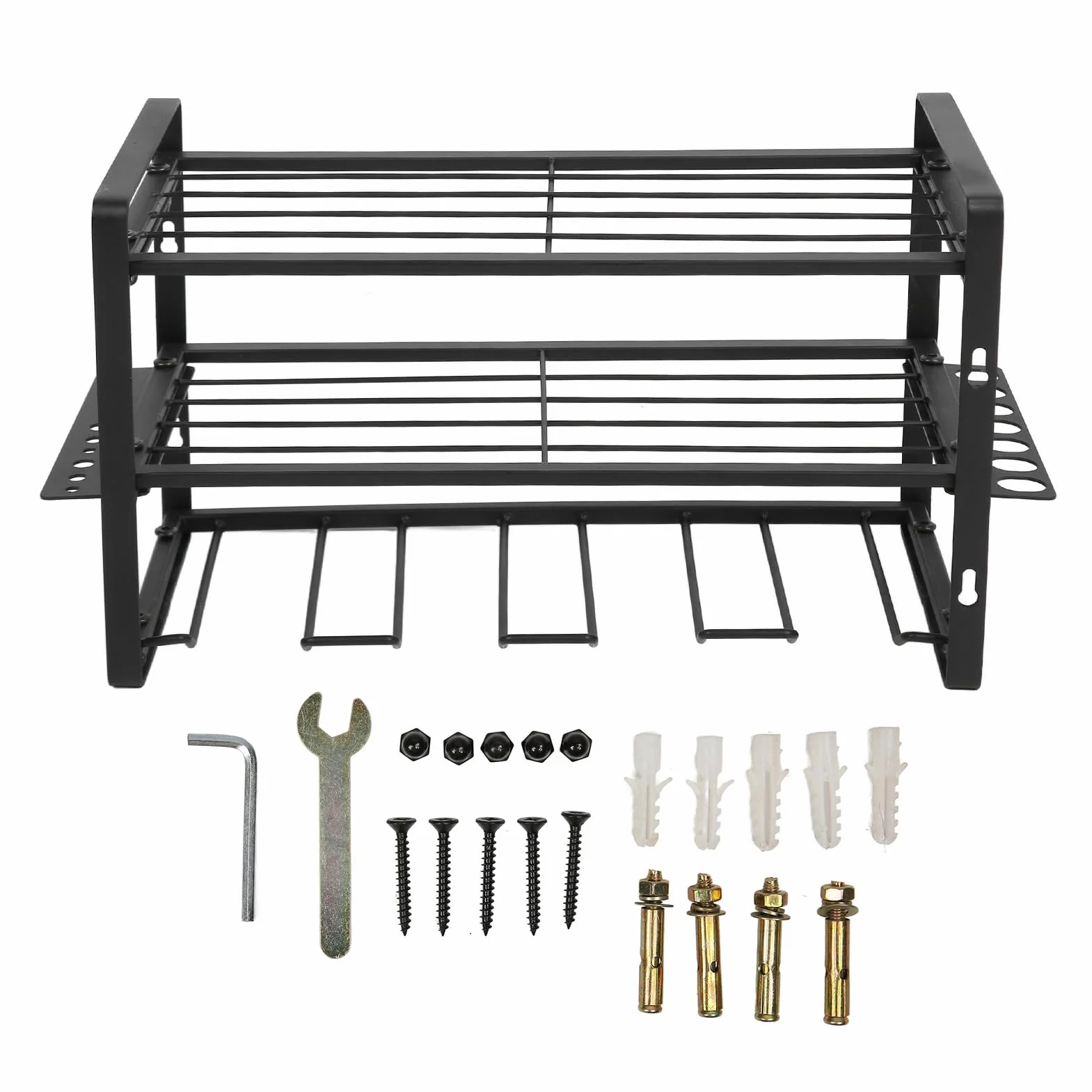 Yosoo Health Gear Organizer na Wiertła, Uchwyt ścienny do żelaznego Uchwytu na wiertarkę, Stojak Narzędzia o Udźwigu 150 Funtów z półką i Uchwytami Bocznymi, 16,54 X 7,87 X 8,66 Cala do