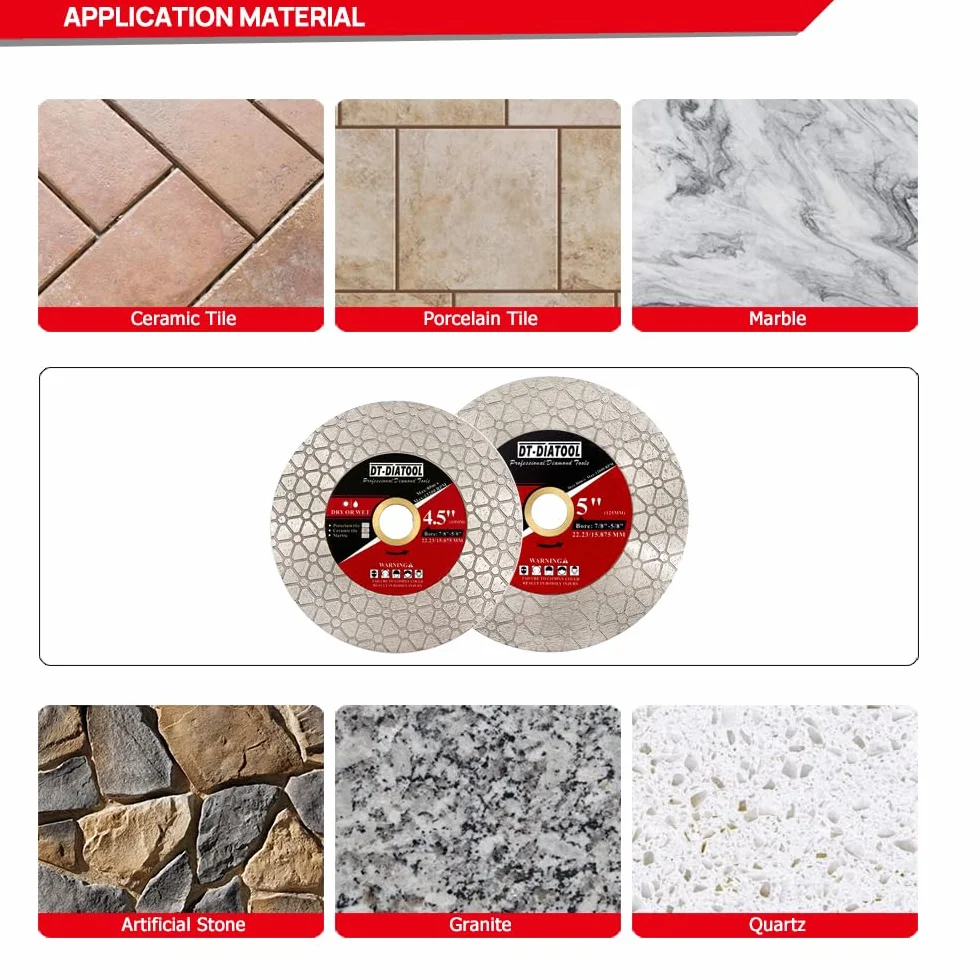 DT-DIATOOL Diamentowa tarcza do piły 125 mm do cięcia płytek porcelanowych, ceramicznych, marmuru, sztucznej kamionki, szlifowania, krawędzi, opakowanie 3 szt