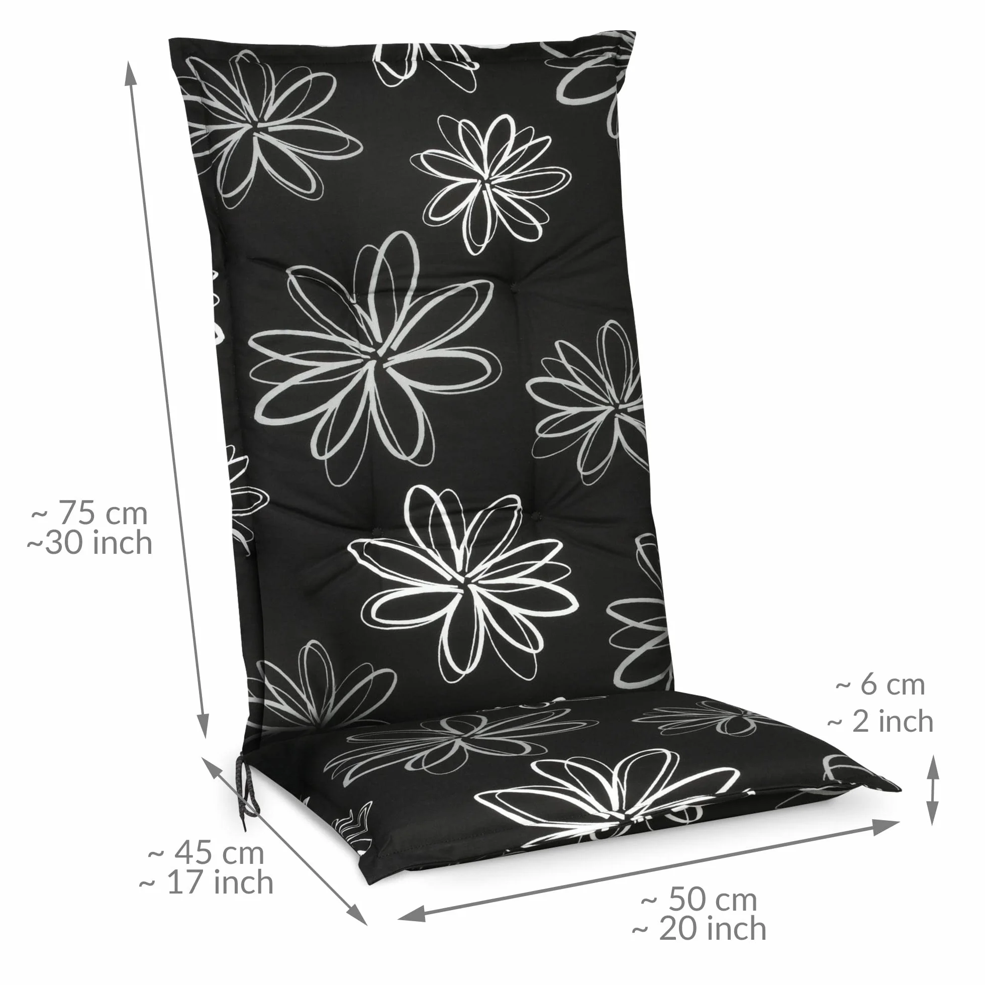 Poduszka na krzesło ogrodowe z wysokim oparciem Beautissu Flores zestaw 4 120x50 cm odporna na promieniowanie UV Szara