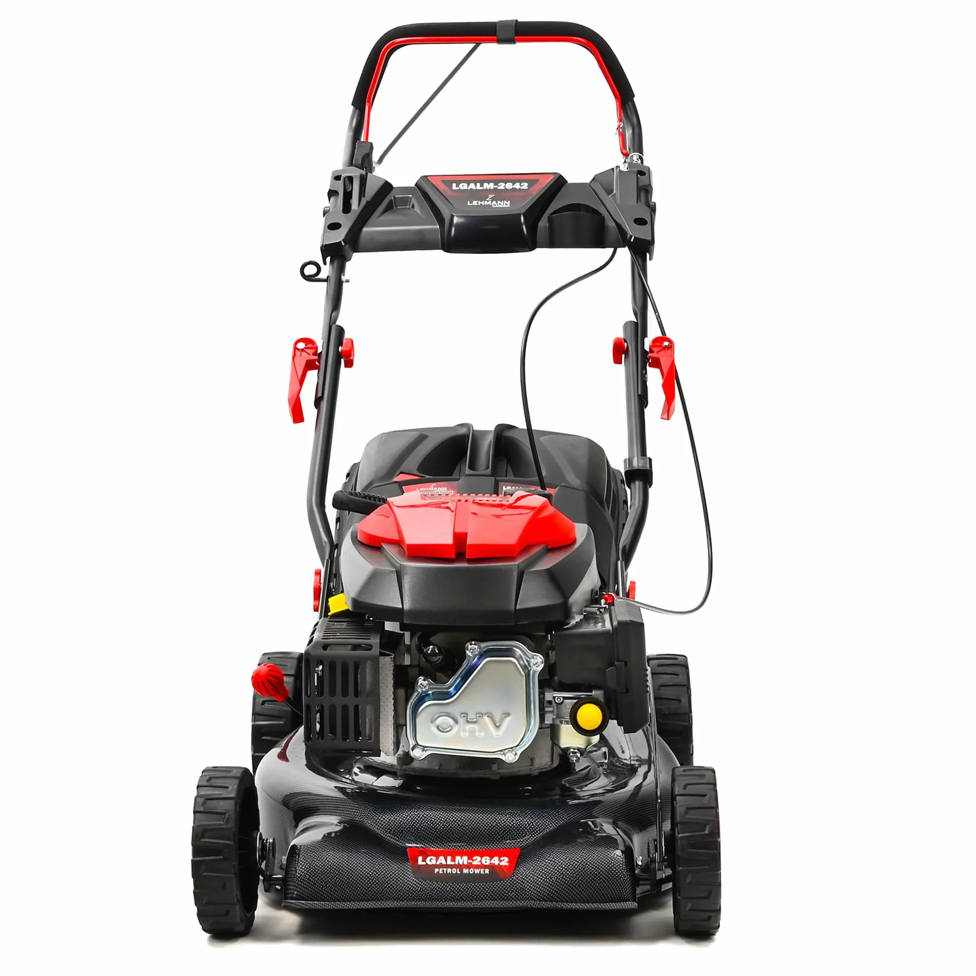 Lehmann LGALM-2642 kosiarka spalinowa z napędem 146 cm³ 2,6 kW szerokość cięcia 42 cm obudowa stalowa regulacja wysokości koszenia 25-70 mm