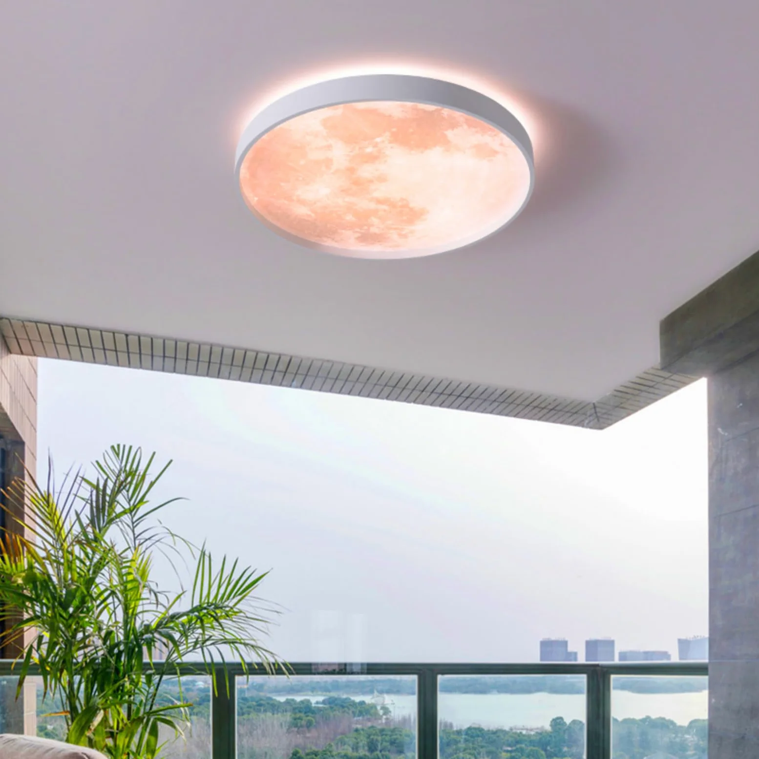 Lampa sufitowa LED księżycowa, bardzo cienka, okrągła, symulacja, księżyc, żyrandol, przedpokój, do sypialni, salonu, chłopców, dziewcząt, sypialni, 33 cm, 13,1''