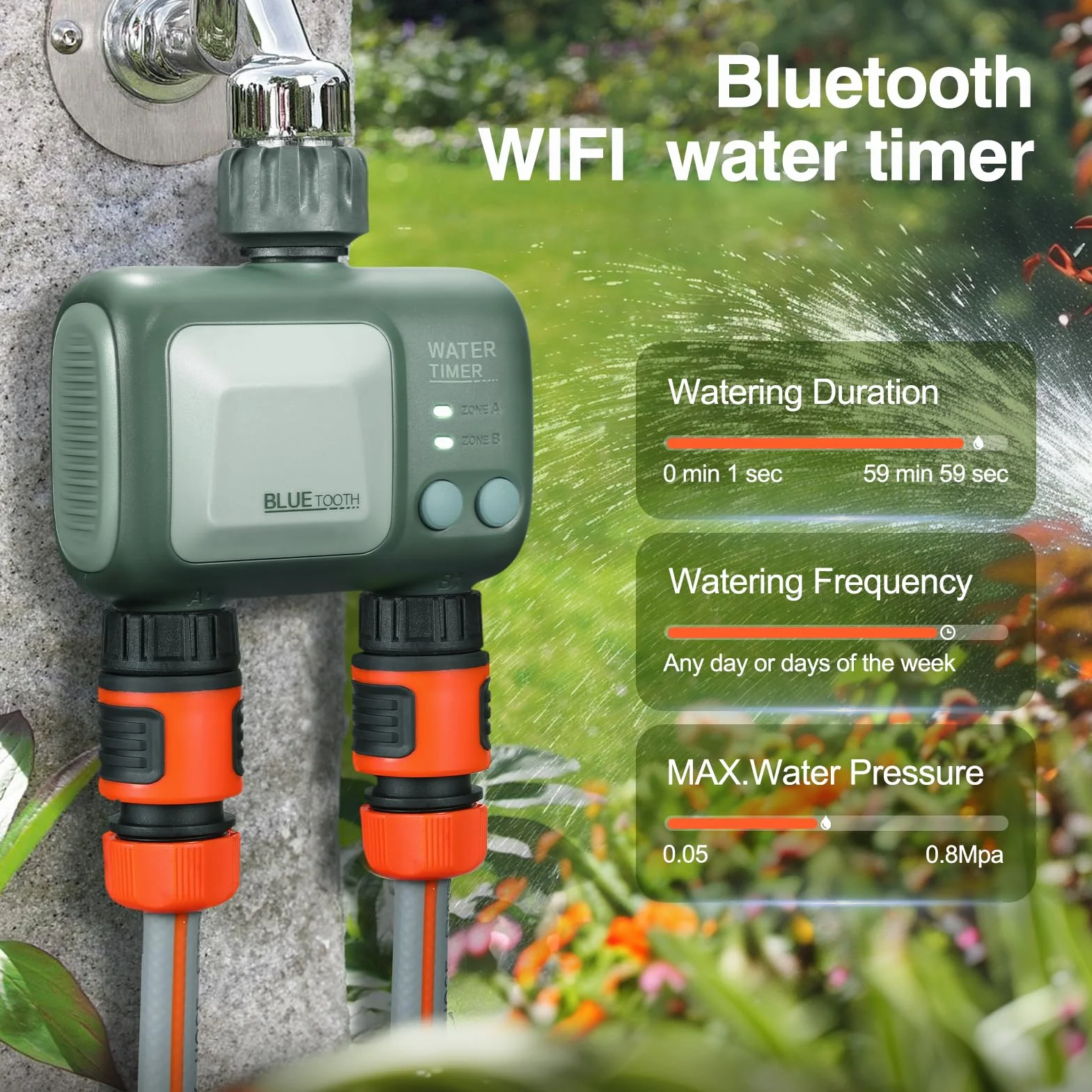 CROSOFMI Komputer nawadniający, 2 wyjścia z Wi-Fi, Bluetooth, timer, automatyczne nawadnianie ogrodu, Wi-Fi, nawadnianie, timer wody, bezprzewodowy pilot zdalnego sterowania, IPX5