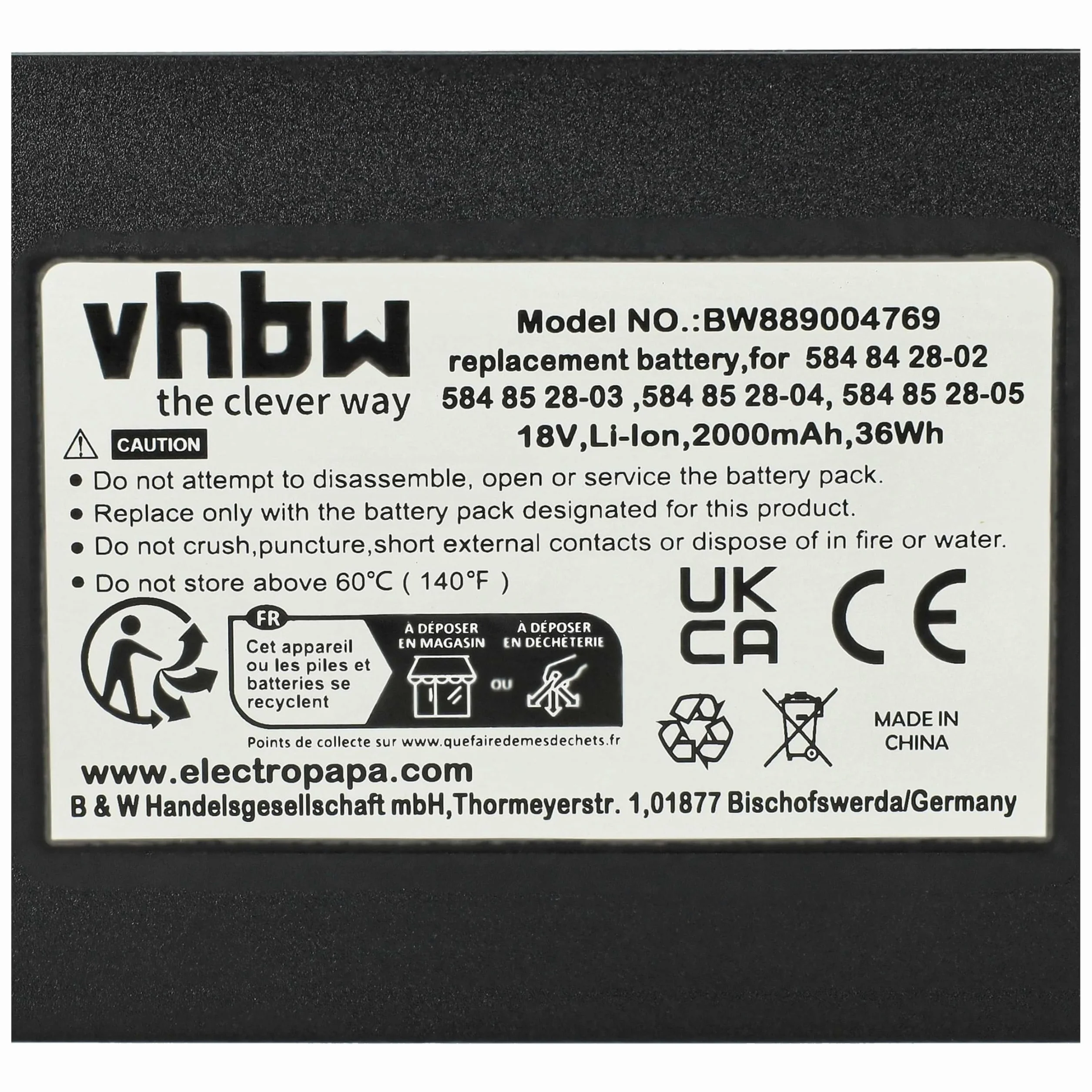vhbw Akumulator zamienny do Husqvarna 590 21 42-02, 584 85 28-04, 5902142-02, 584 85 28-05 do robotów trawnikowych (2Ah, 18V, litowo-jonowy)