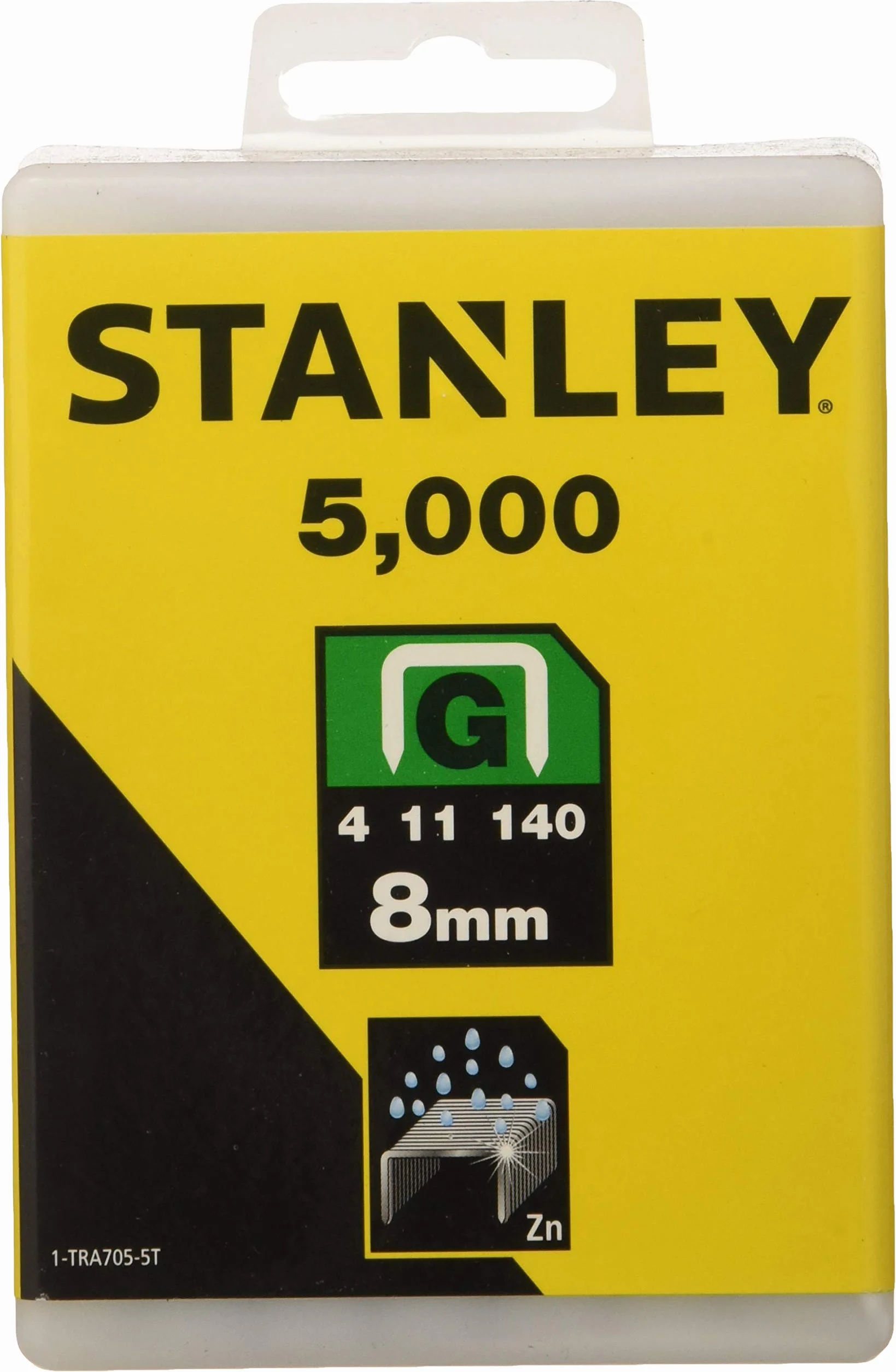 STANLEY Zaciski typu G (8 mm, z drutu płaskiego, opakowanie wielokrotnego zamknięcia, 5000 sztuk, odporne na korozję) 1-TRA705-5T