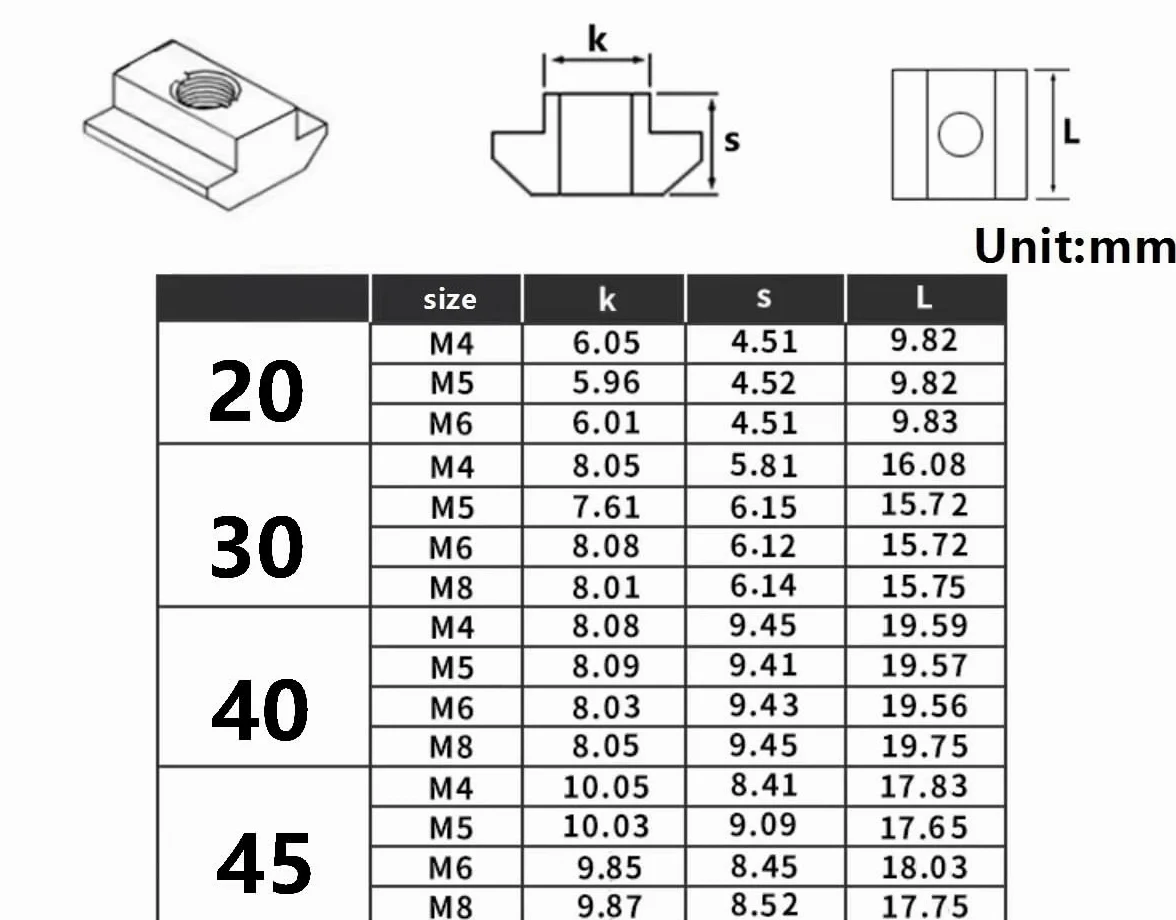Śruby z rowkiem teowym, 50 szt. nakrętek przesuwnych do profili aluminiowych, meble, seria 20-45(45Series M10)