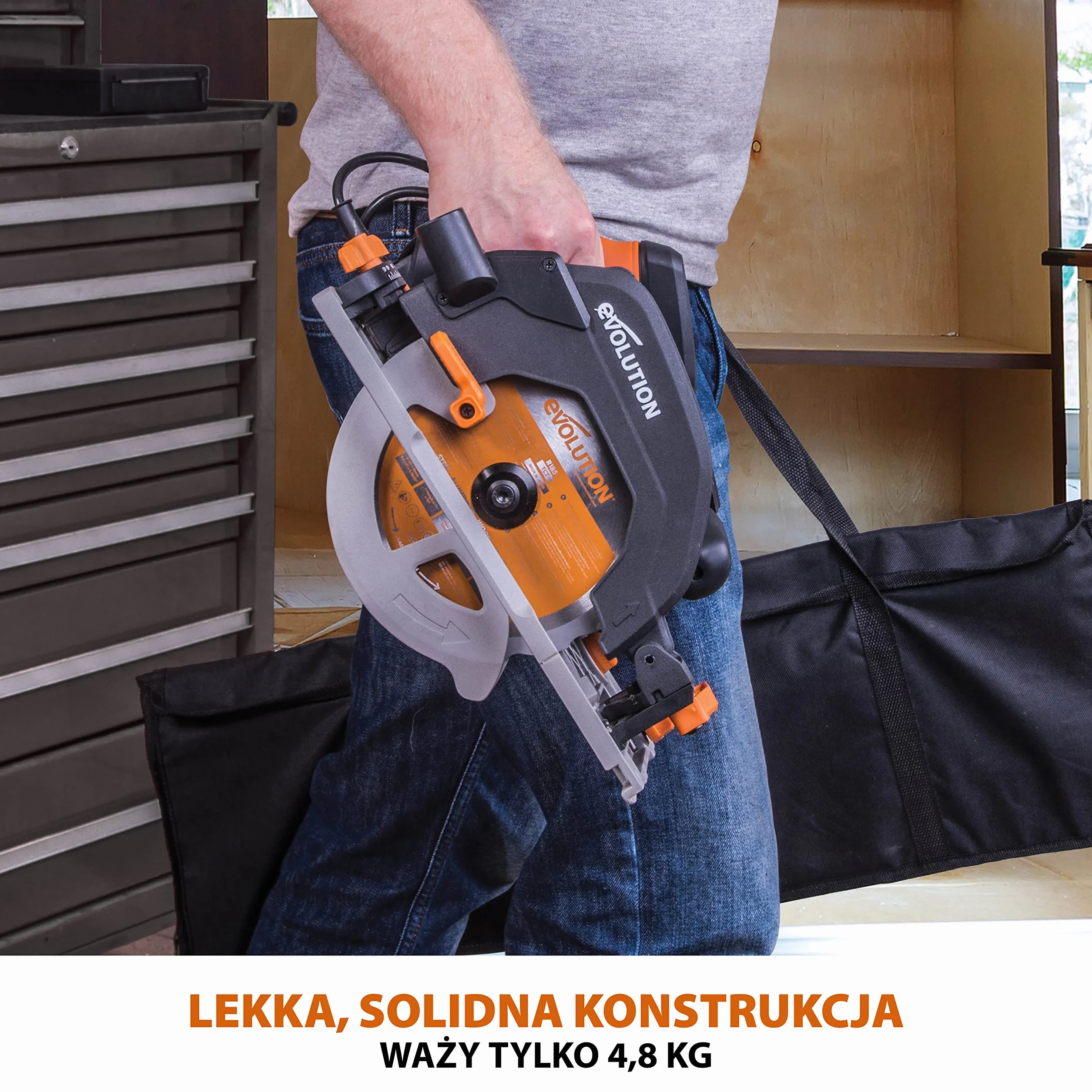 Evolution Power Tools R185CCSX Piła tarczowa i prowadnica do różnych materiałów, tnie drewno, drewno z gwoździami metal stal aluminium plastik, opcja odchylenia, w zestawie prowadnica 1020 mm, 185 mm