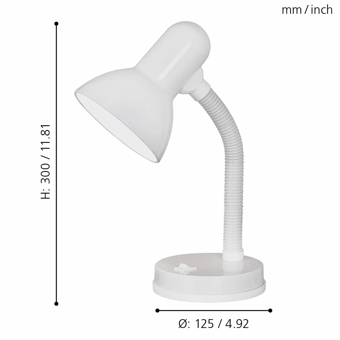 EGLO Lampa stołowa Basic, 1-punktowa lampa stołowa, lampa biurkowa ze stali i tworzywa sztucznego, kolor: biały, oprawa: E27