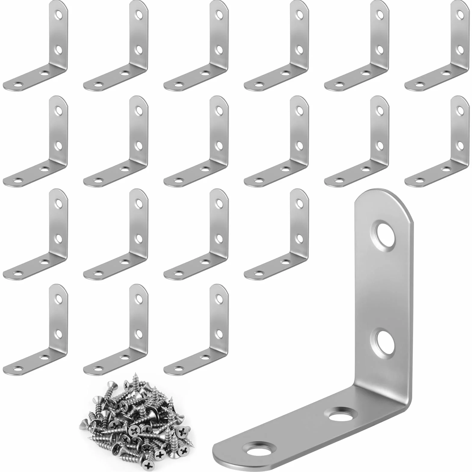 20 szt. nierdzewnych łączników narożnych 50×50 mm kątownik 90° ze stali nierdzewnej wysoka nośność 80 śrub w zestawie meble regały stoły