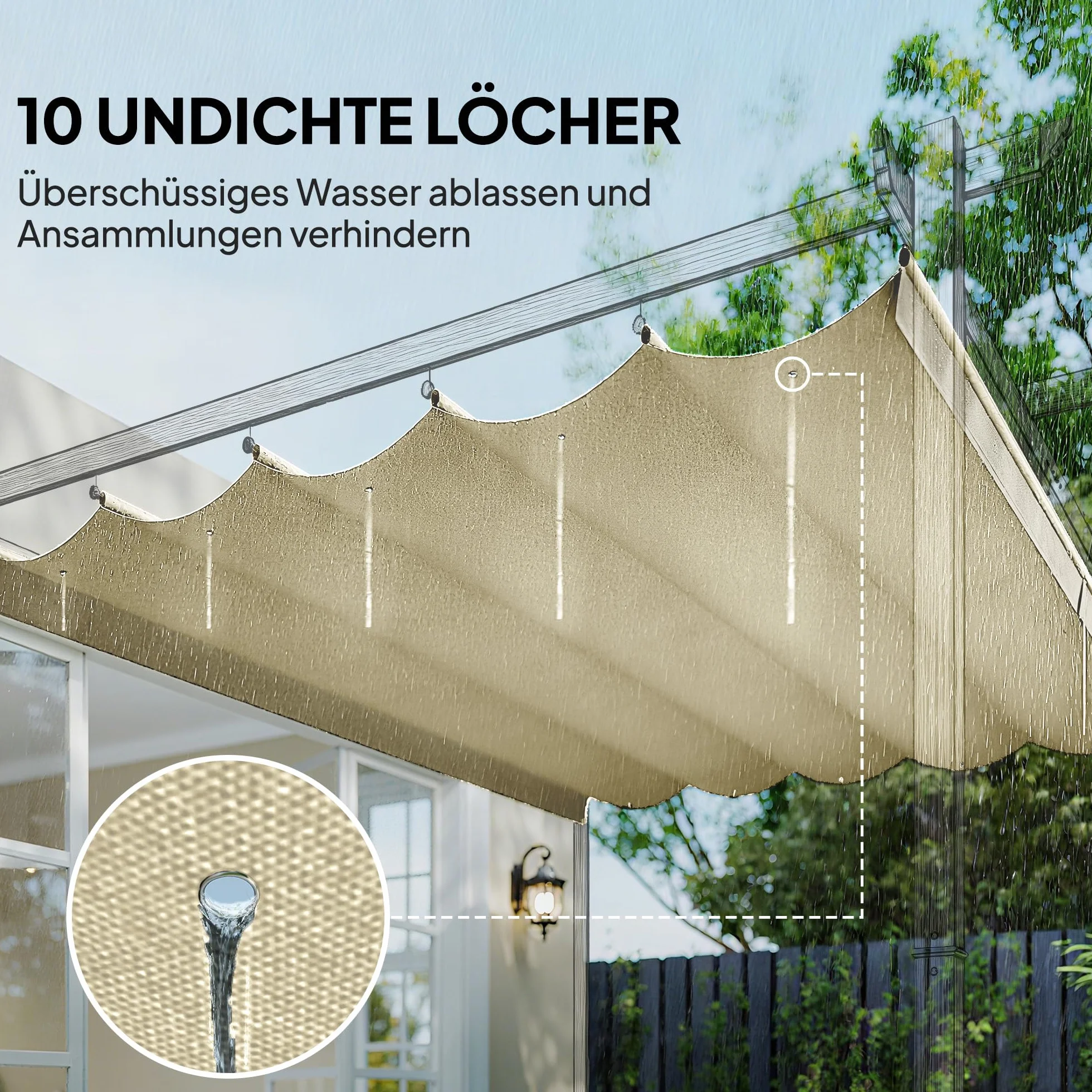 Outsunny Wymienny dach na pergolę 3 x 3 m wodoodporny zasuwany falowy 250 x 255 cm kremowy