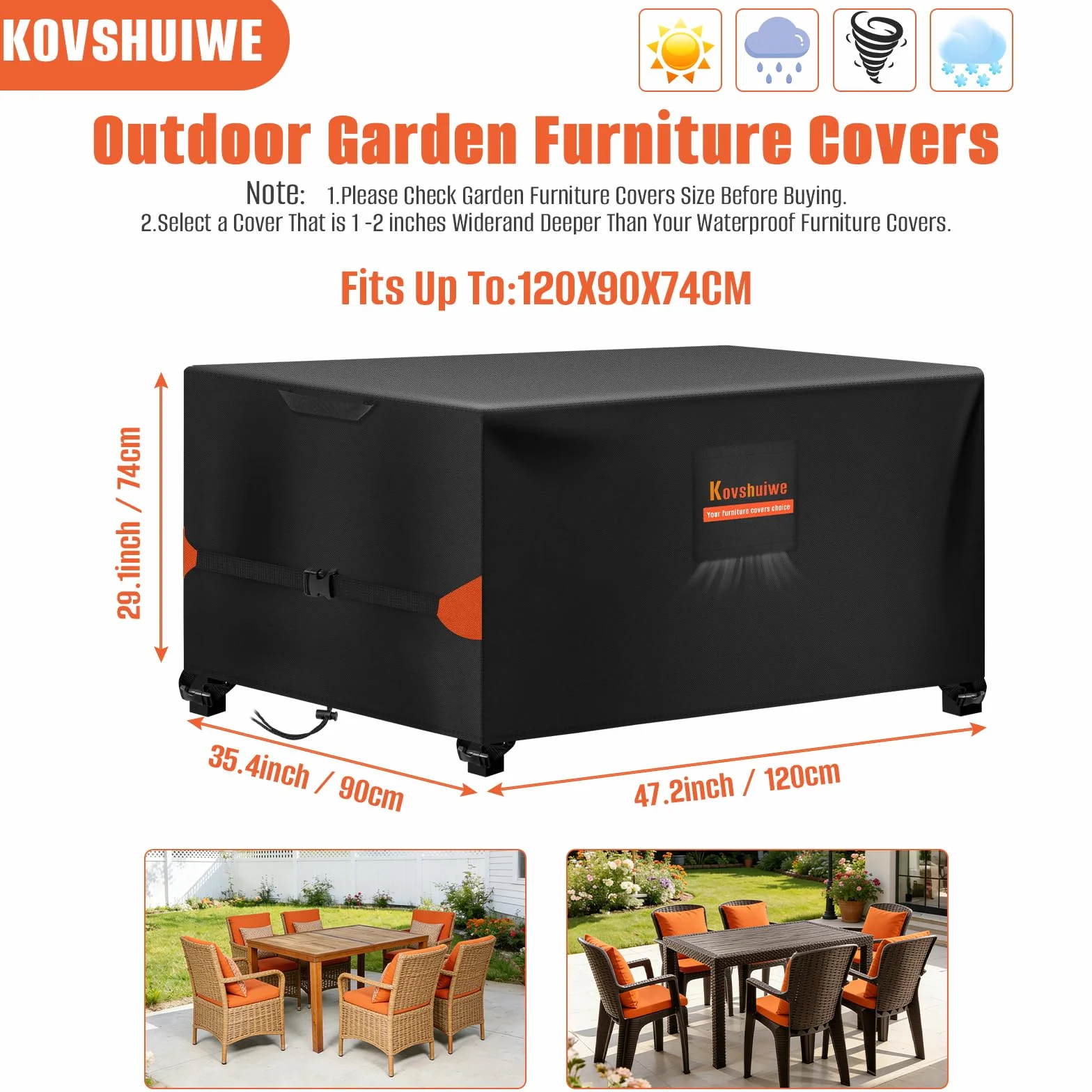 Pokrowce na meble ogrodowe 120x90x74 cm tkanina Oxford 210D wiatroszczelna ochrona UV