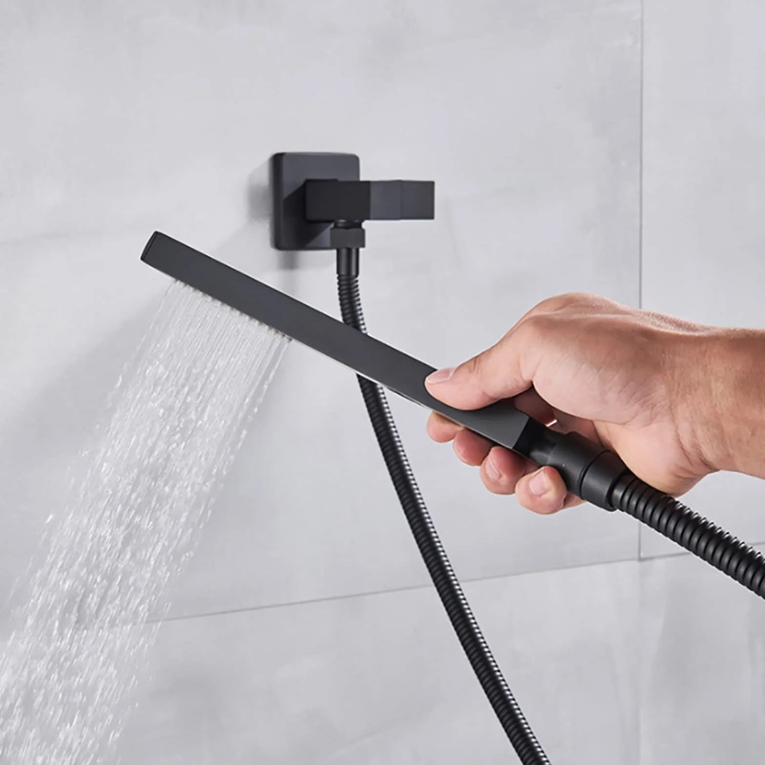 Zestaw akcesoriów do montażu podtynkowego, akcesoria prysznicowe do montażu podtynkowego, słuchawka prysznicowa w kolorze czarnym, deszczownica 30 cm, kolumna prysznicowa, system prysznicowy z