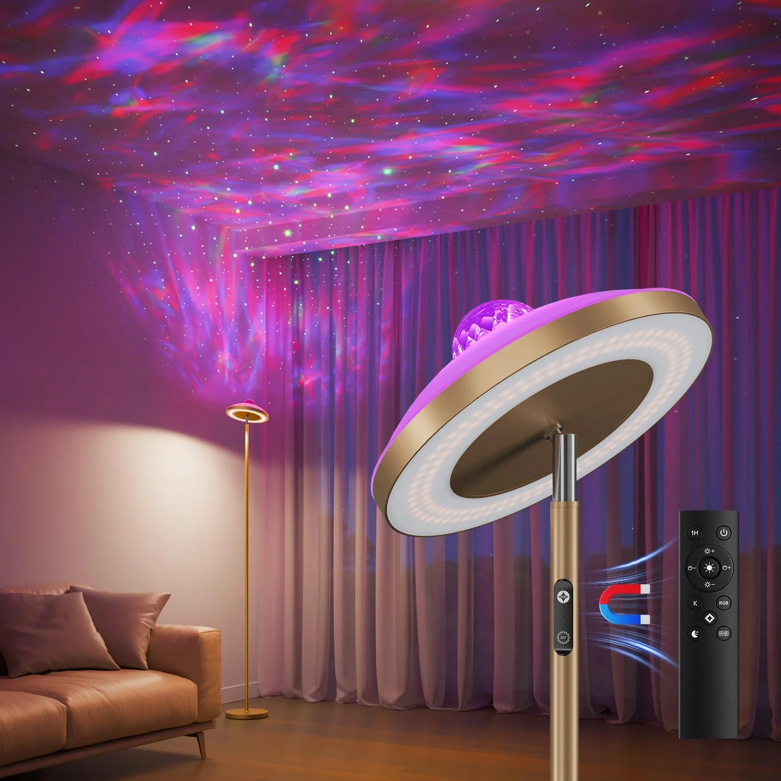 DUSKTEC Inteligentna Lampa PodłOgowa LED Do Salonu Z Pilotem | Projektor „GwieźDziste Niebo” I Lampa Do Czytania | Lampa PodłOgowa Z Funkcją śCiemniania I Timerem – Do Pokoju DziecięCego I Biura