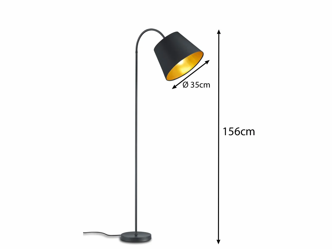 meineWunschleuchte Lampa podłogowa z ramieniem flex i abażurem z tkaniny w kolorze czarnym & wewnątrz złotym - wysokość 156cm, SP1003STEH, lampa podłogowa elastyczna