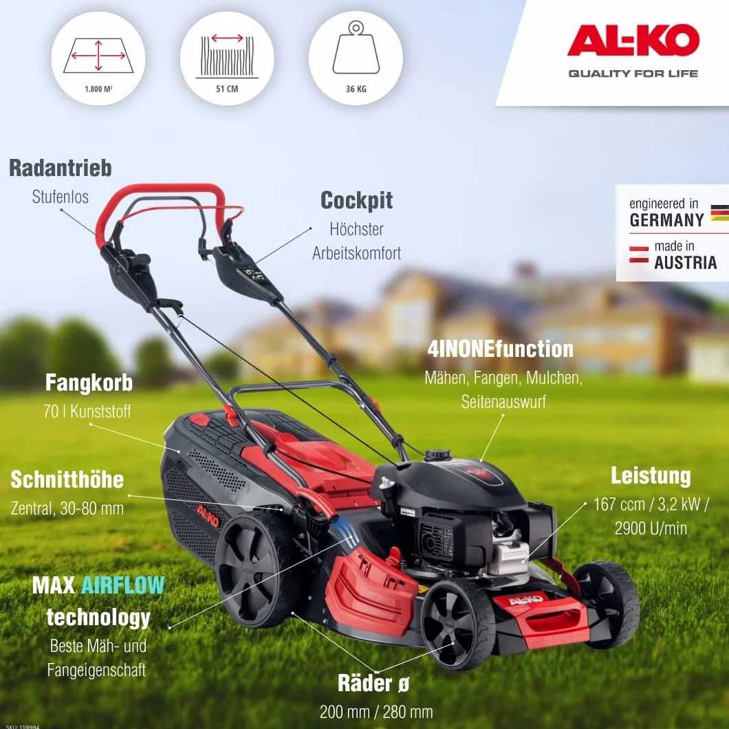 AL-KO Kosiarka spalinowa Premium 521 VS-H z napędem kołowym, silnik Honda GCVx 170, szerokość cięcia 51 cm
