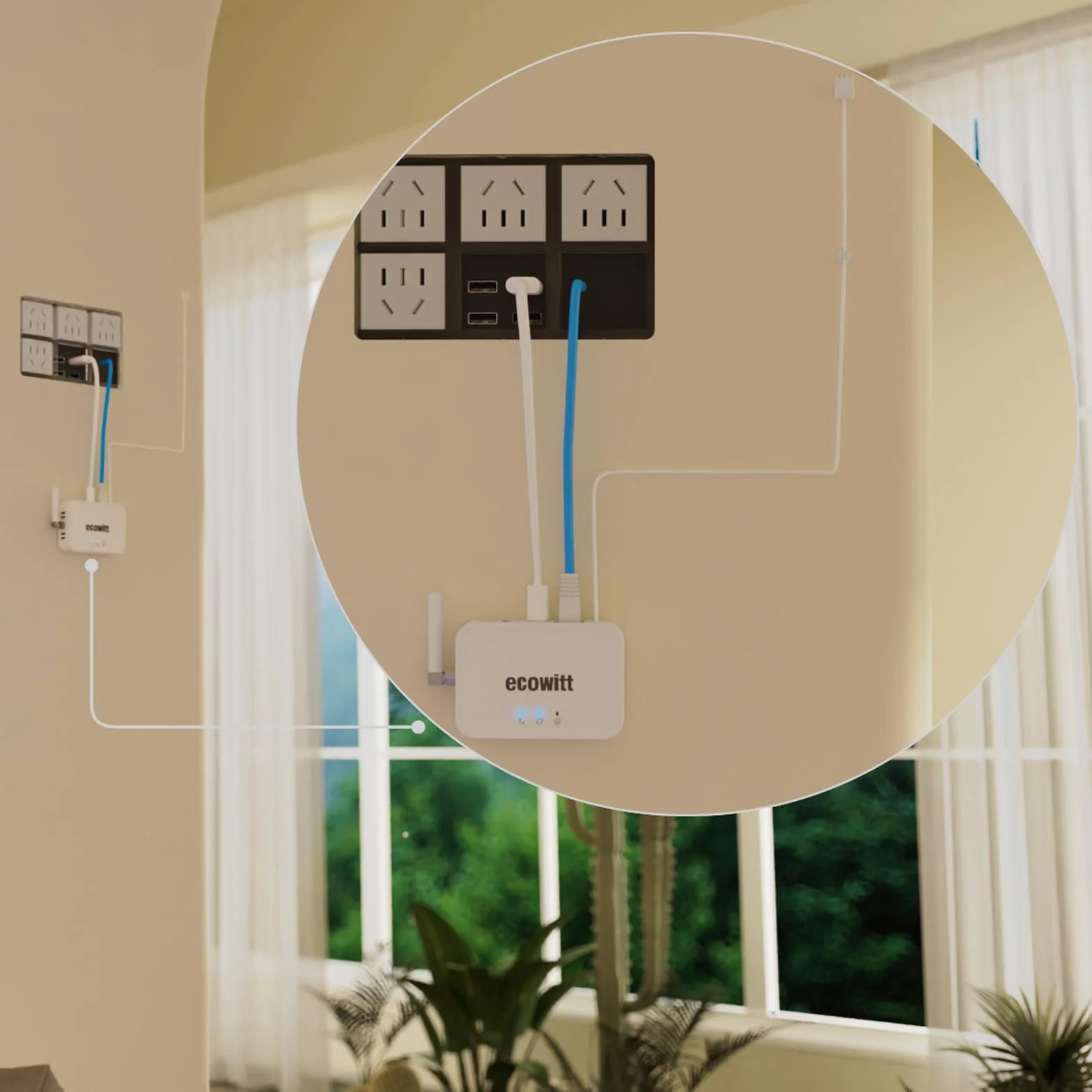 Ecowitt Bramka WIFI/Kablówka GW3000 dla stacji pogodowych z zewnętrznym czujnikiem, wbudowanym czujnikiem wewnętrznym 3w1: barometr/termometr/higrometr, domowy asystent pogodowy z łączem kart SD