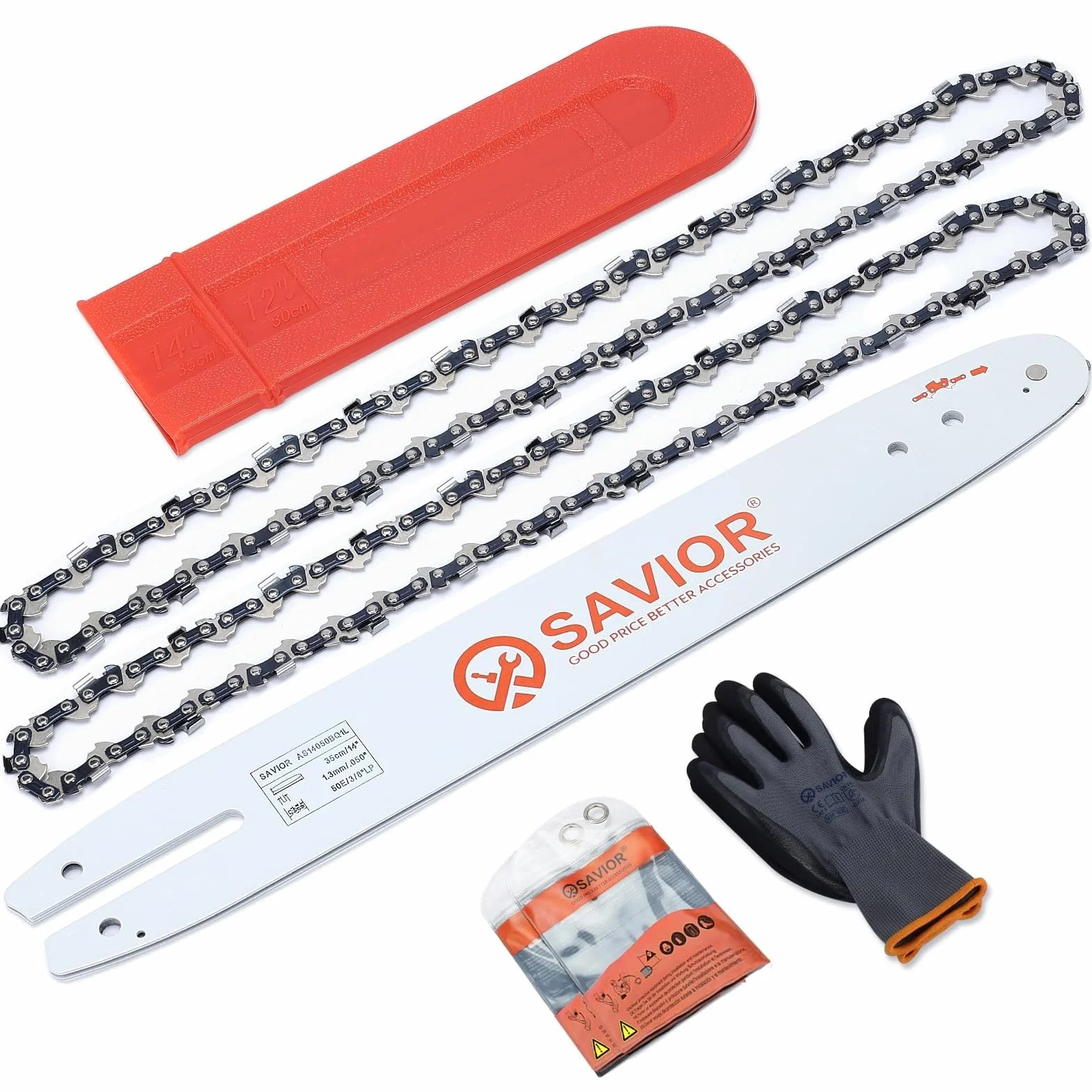 SAVIOR 2-pak MS180 łańcuchy do piły z 35 cm zabezpieczeniem miecza i miecza, zamiennik do Stihl 30050004809, łańcuch zapasowy 3/8" LP 1,3 mm 50 TG do MS181 MS210 MS230 MS231 i wielu innych