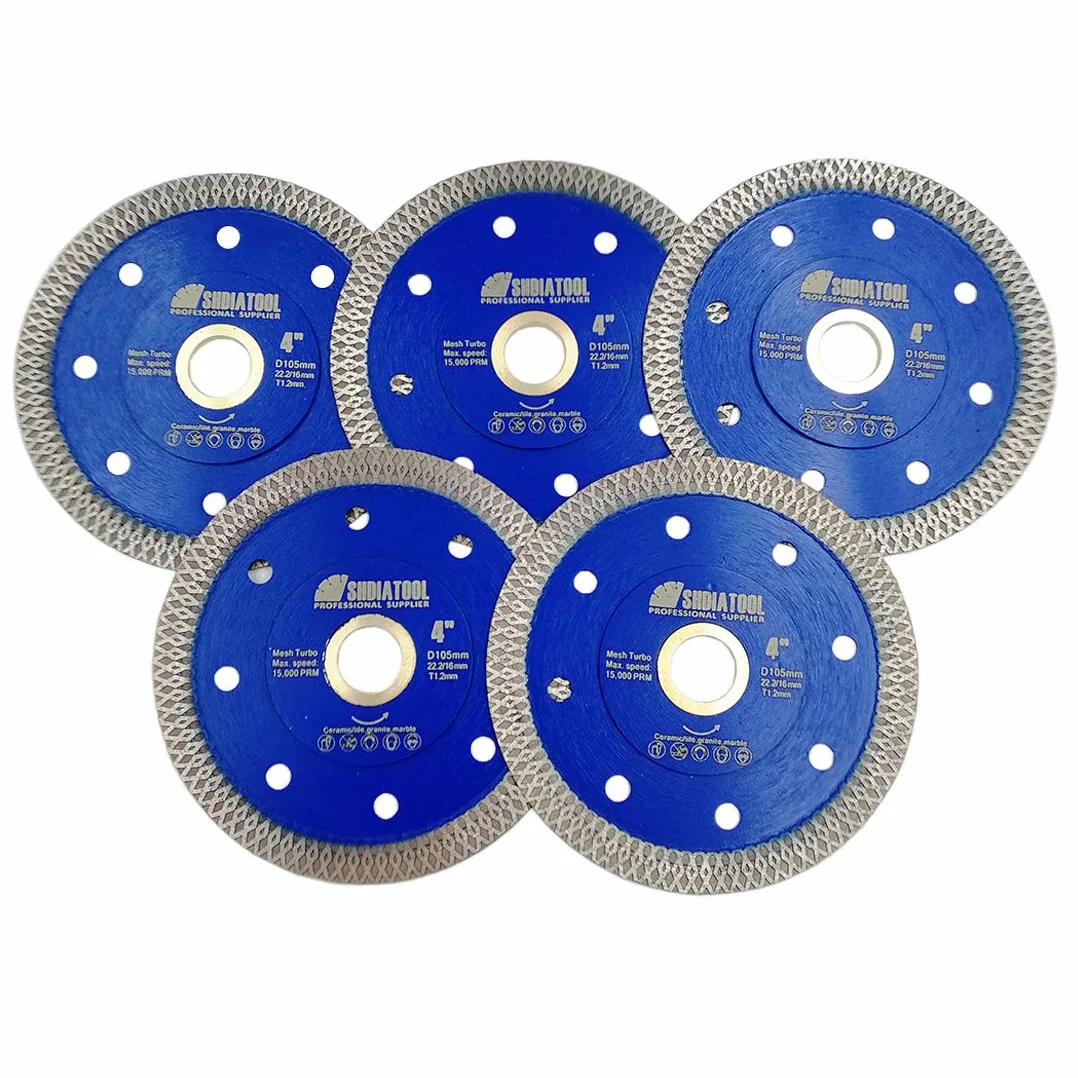 SHDIATOOL Diamentowa tarcza do cięcia 5 szt. 105 mm / 4 cale super cienkie X siatka Turbo piła ostrze do płytek marmur ceramika porcelana