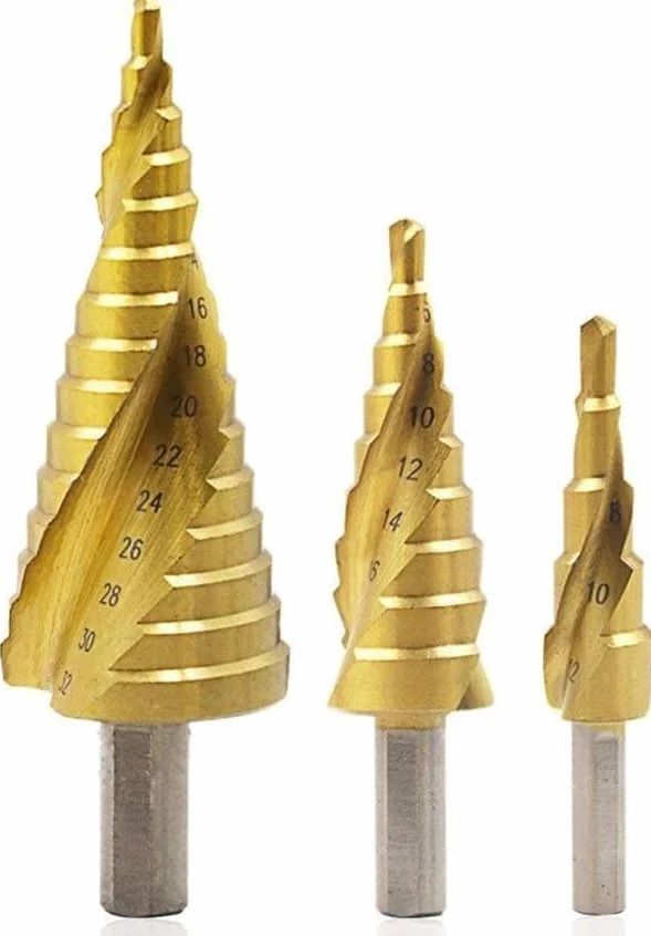 Wiertła do metalu, wiertło stopniowe z rowkiem spiralnym, wiertła stopniowe ze spiralnym rowkiem Hss 4-12/4-20/4-32 mm Narzędzia do cięcia stożkowego stopniowego Wiertło do metalu ze stali do obróbki