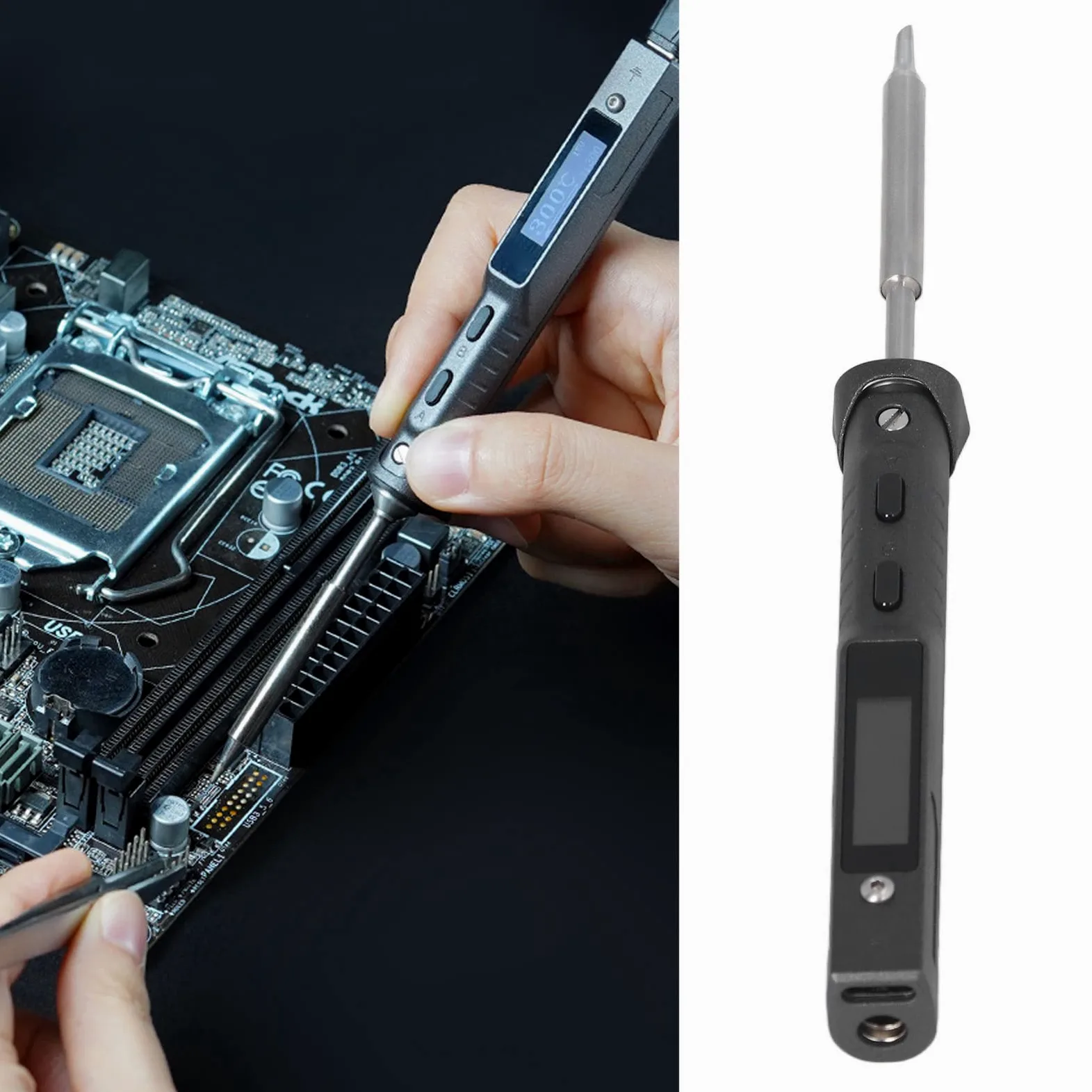 Elektrisches L?tset, Mini przenośny cyfrowy elektryczny L?tkolben L?tset, Ts100 DC 12V-24V 65 Watt L?tkolbenspitze