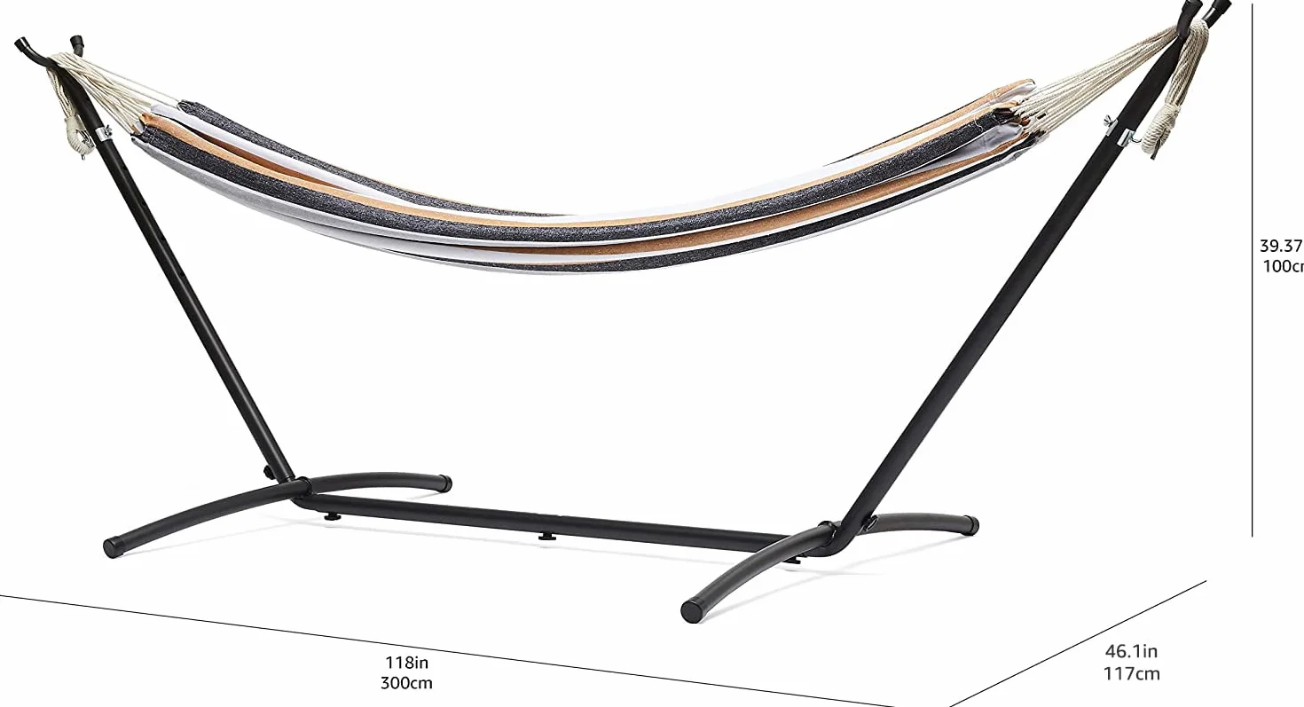 Amazon Basics Hamak Materiałowy ze Stojakiem 117 x 300 x 100 cm Wielokolorowy