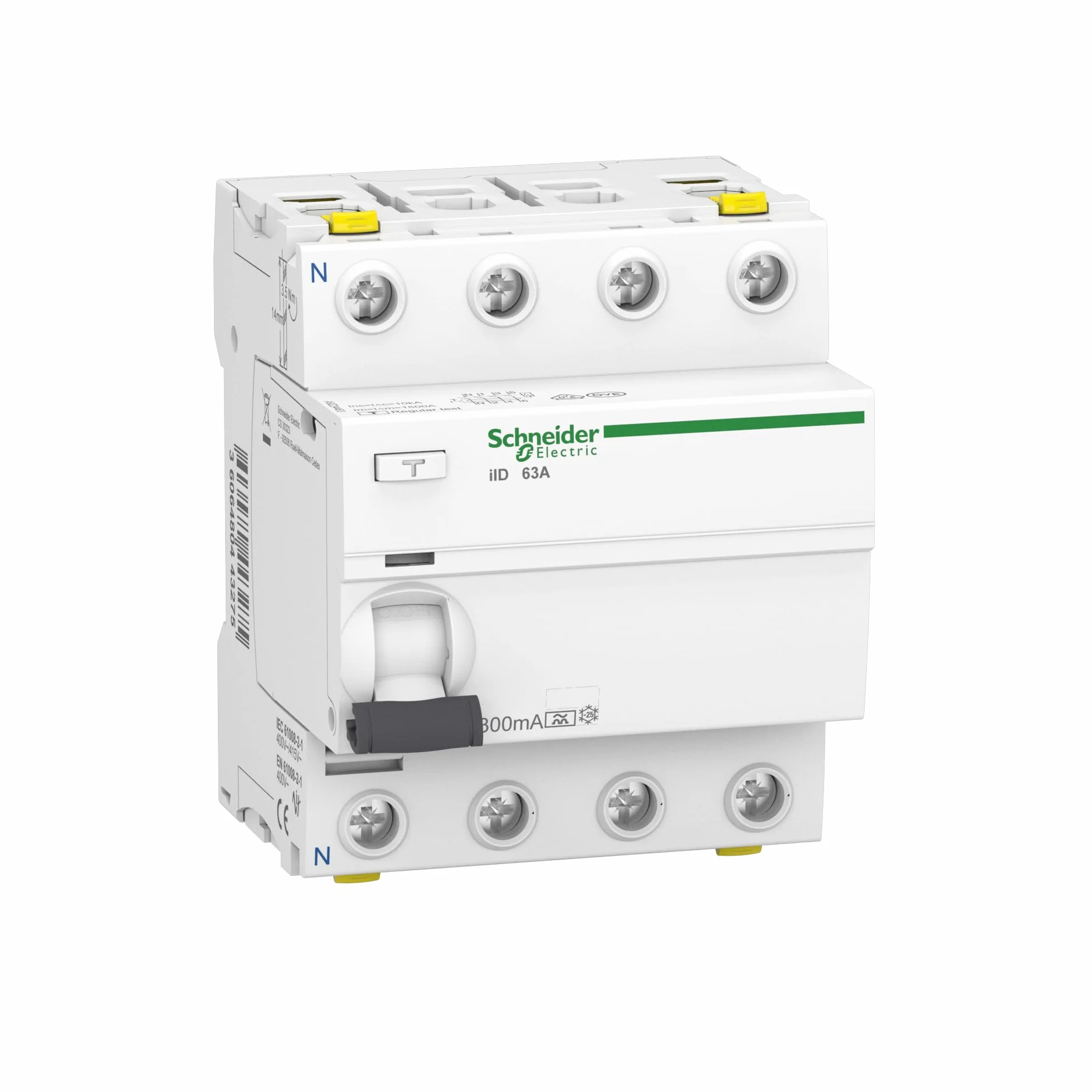 Schneider Electric Wyłącznik ochronny FI Acti9 iID, 4-biegunowy, 63 A, 300 mA, typ A, numer artykułu A9Z24463