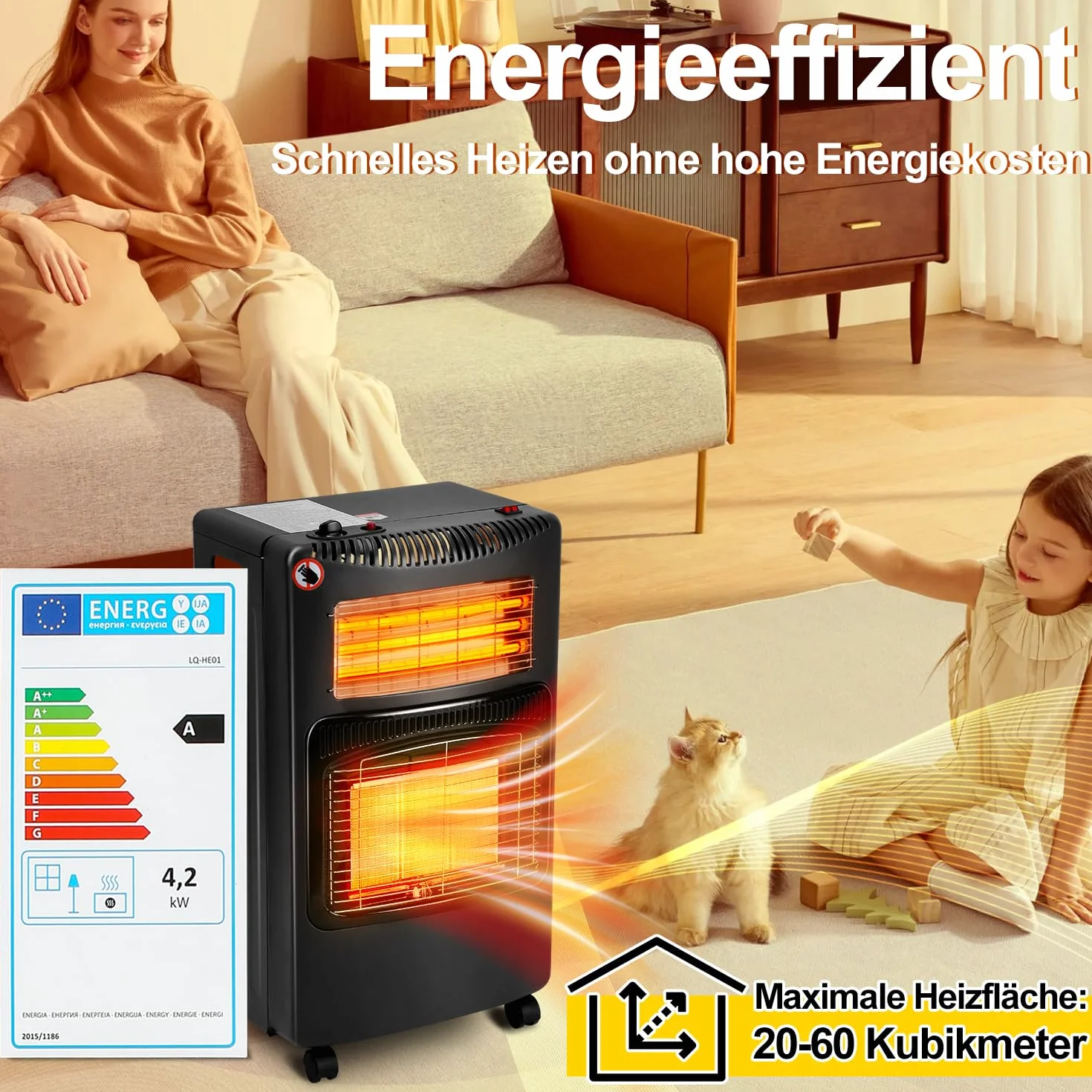 Grzejnik gazowy 4,2 kW + 1,26 kW, 3 poziomy grzania, do butli 15 kg