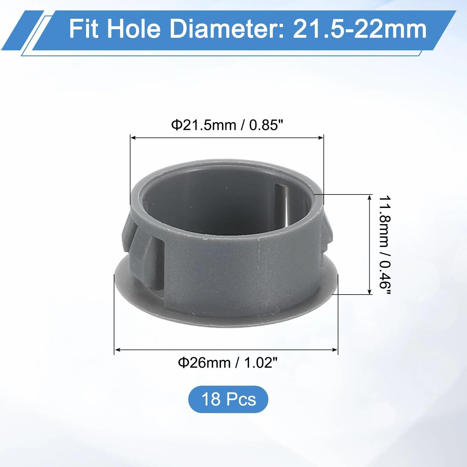 QUARKZMAN 18 sztuk 22 mm (7/8") zaślepki do otworów, nylonowe zaślepki zaślepki, szare, okrągłe zamknięcie zatrzaskowe, otwory do wiercenia otworów do szafek, maszyn, mebli