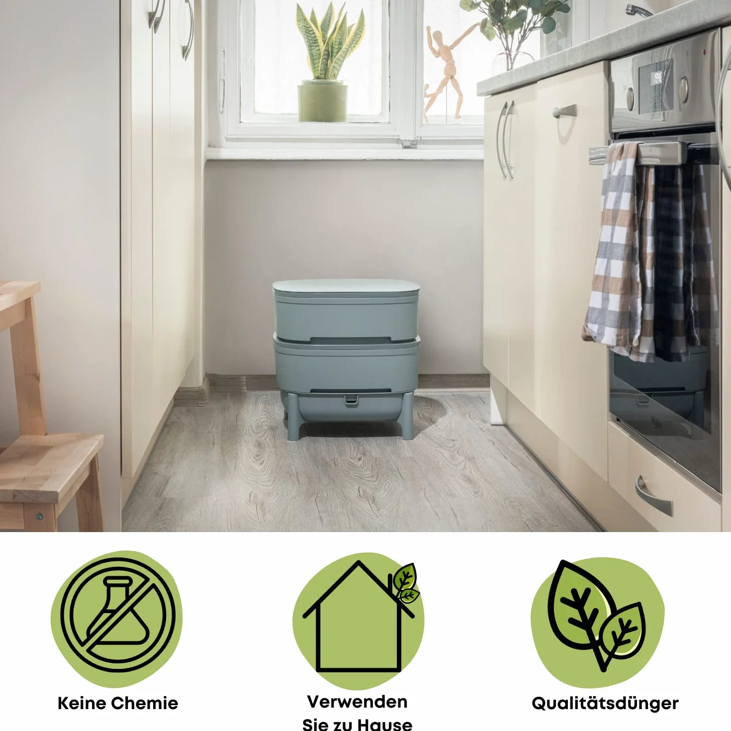 Vermicompost do kuchni i balkonu - Wormbox Przypomina torf - wiadro projektowe wykonane w 100% z tworzywa sztucznego z recyklingu - pojemność 30 litrów, szary