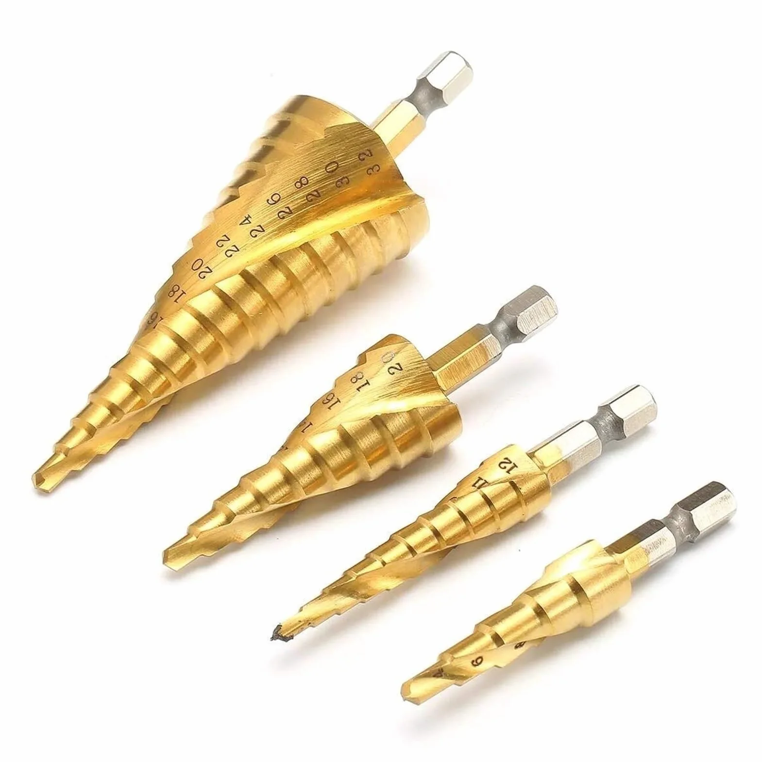 4 szt. Wiertło stopniowe z rowkiem spiralnym 3-12/4-12/4-20/4-32mm wiertło stopniowe wiertła/2698
