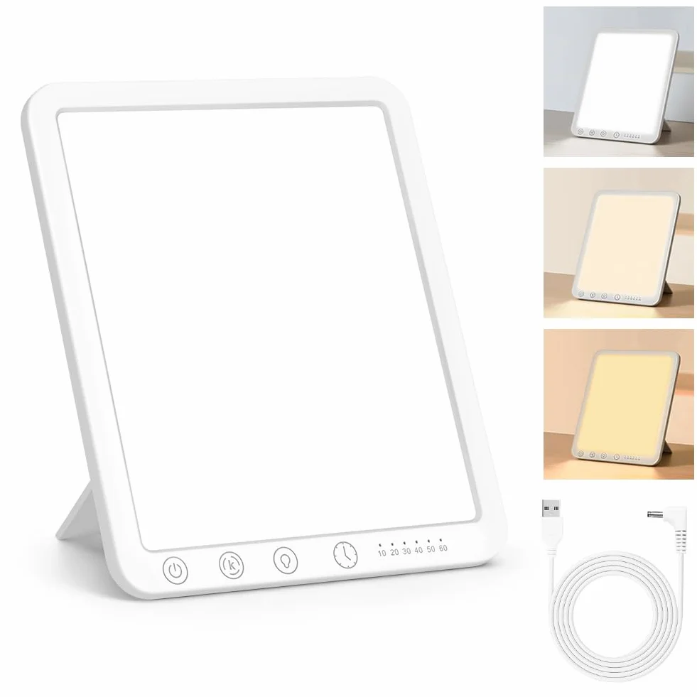 Tageslichtlampe 15000 Lux, Simulation von Tageslicht, flimmer- und UV-freie LED-Technologie, Tageslichtleuchte mit verstellbarer Halterung und Dimmer für Zuhause/Büro