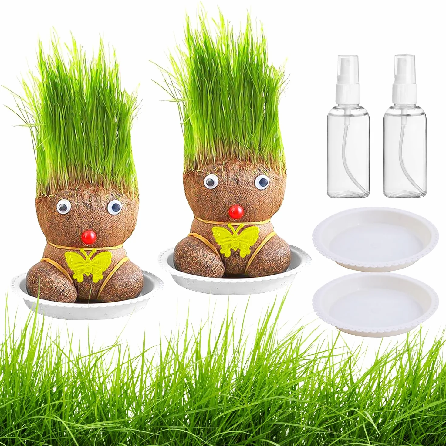 2 sztuki główki trawy, roślina dla lalek, rosnąca głowa trawy, głowa trawy, głowa trawy, do uprawy roślin, mini bonsai, głowa trawy, do sypialni