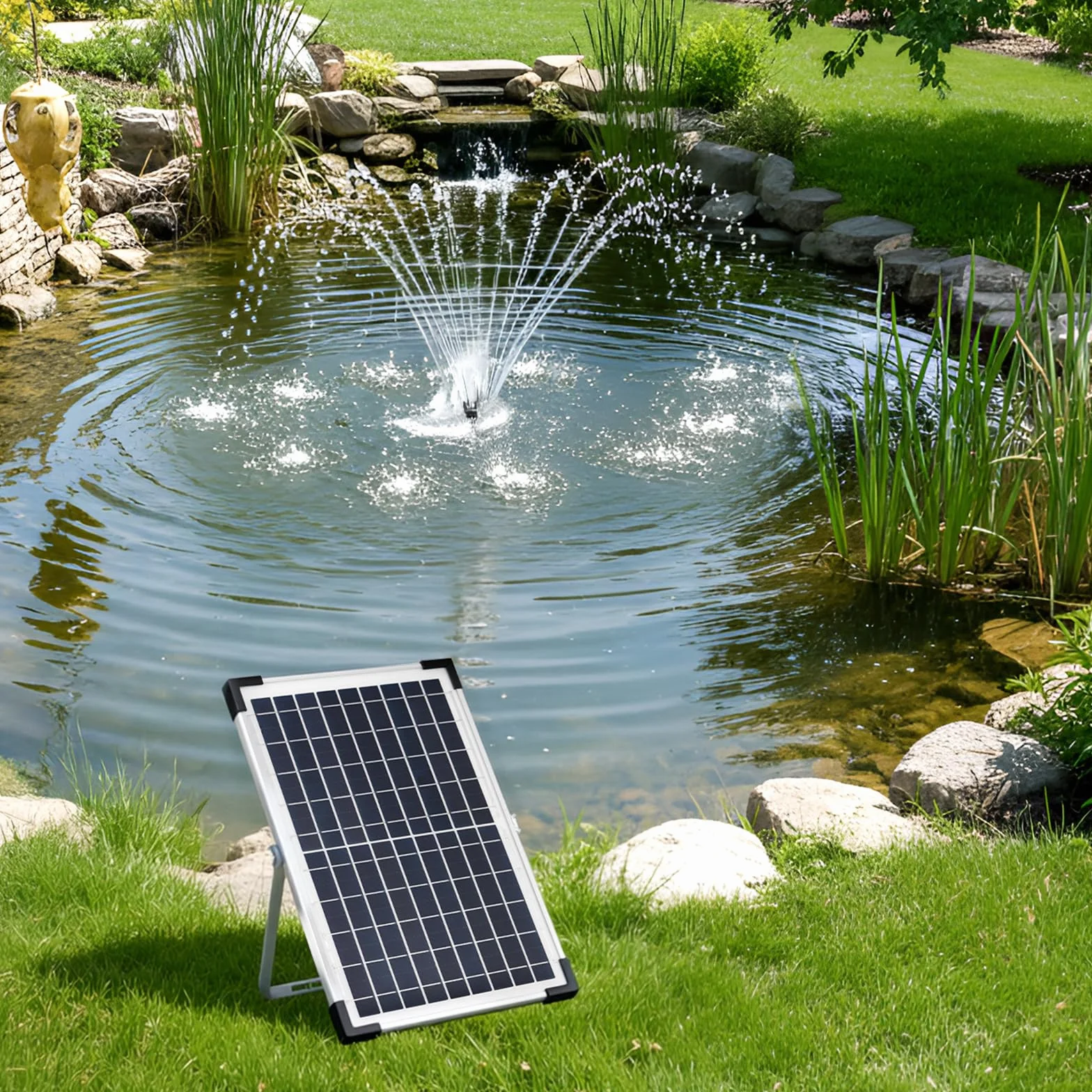 Clevich Pompa Solarna 12 W Fontanna Zewnętrzna z Wężem 1 m, 9 Dysze