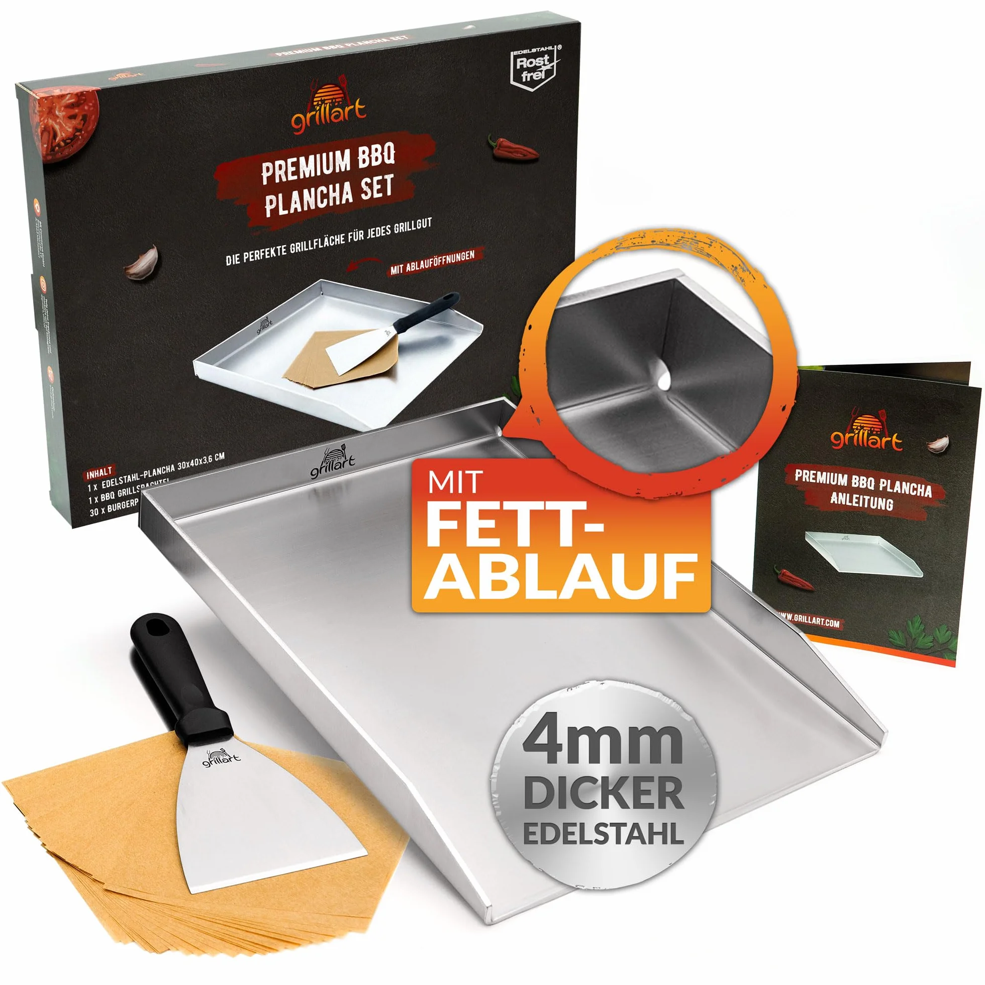 Grillart Premium Plancha grillowa ze stali nierdzewnej 4 mm 30 x 40 cm do kuchenek indukcyjnych