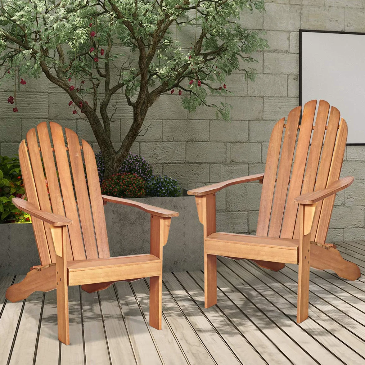 COSTWAY Adirondack krzesło ogrodowe z drewna akacjowego, fotel ogrodowy, nośność 160 kg