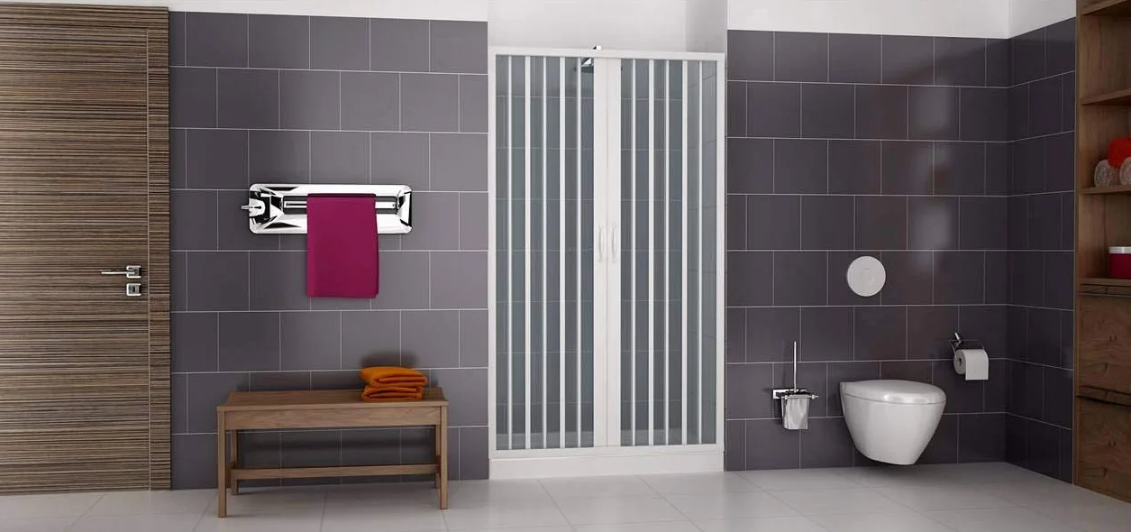 Jednostronna wysuwana kabina prysznicowa PVC dwa drzwi środkowy otwór 110/120 cm