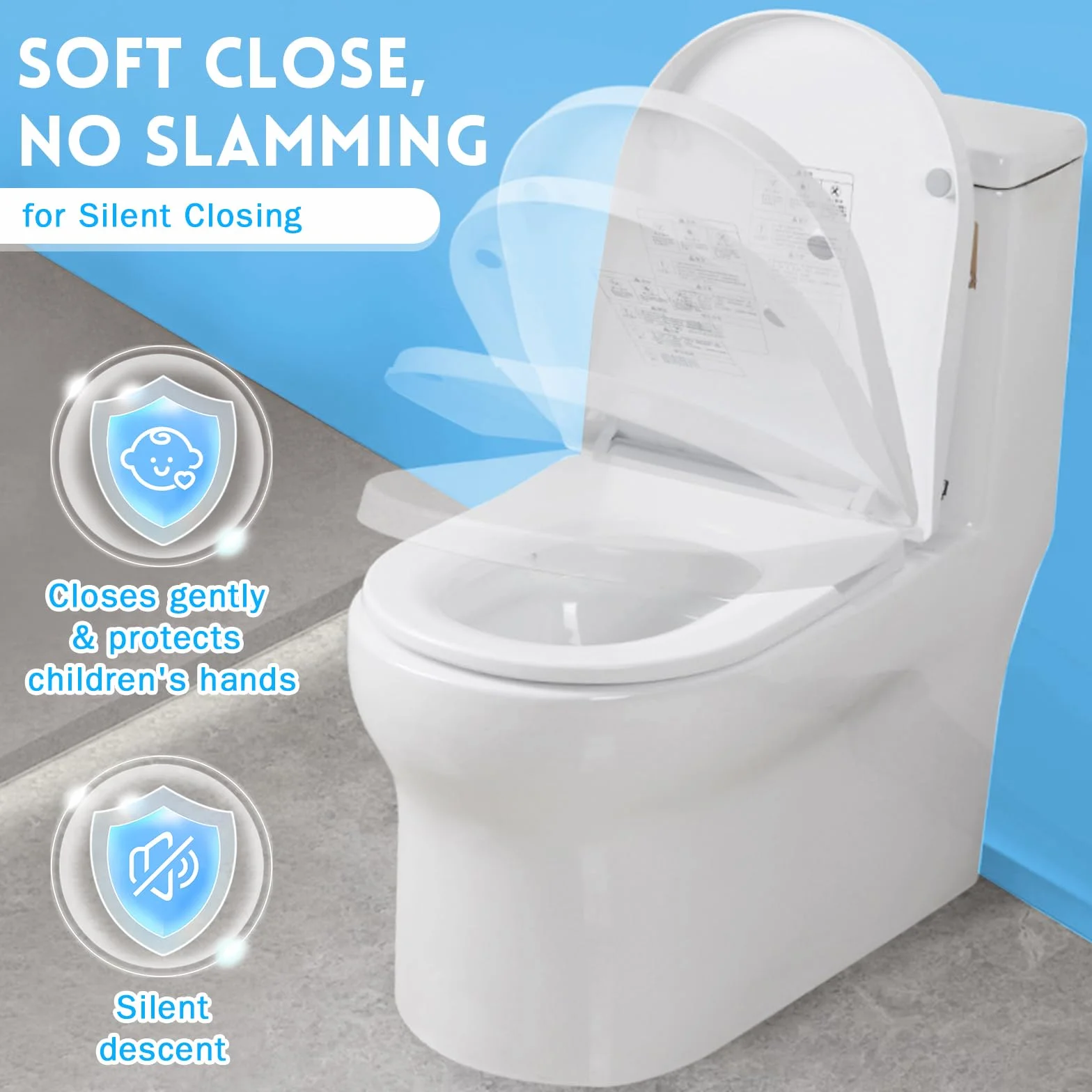 Inteligentna deska sedesowa, inteligentna deska sedesowa wolnoopadająca, bidet, podgrzewane siedzisko, 3 ustawienia temperatury, wskaźnik temperatury, światło nocne, typ U