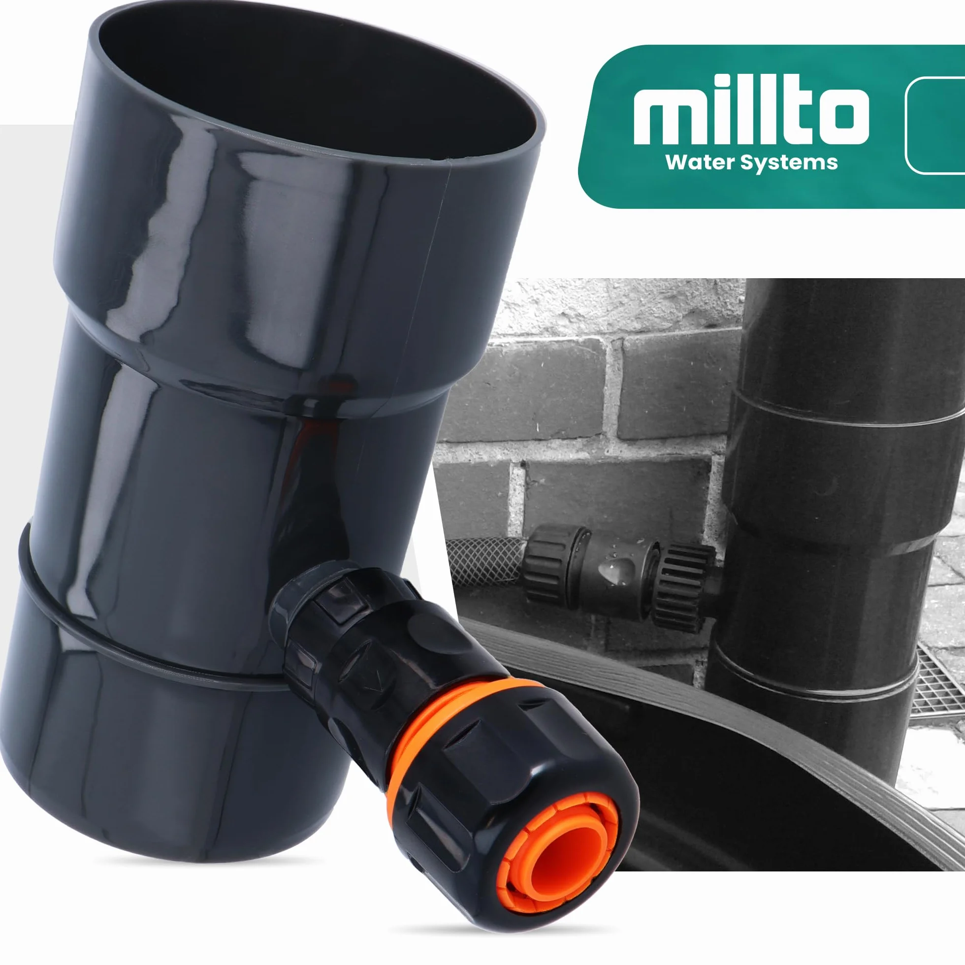 Millto™ Odpływ Rynny Dachowej Zbiornika na Deszczówkę DN Ø 110 mm Grafitowy | Odzyskiwacz Wody Deszczowej Zbieracz Łapacz Wody Deszczowej Deszczu Kolektor Szybkozłącze Wąż Ogrodowy