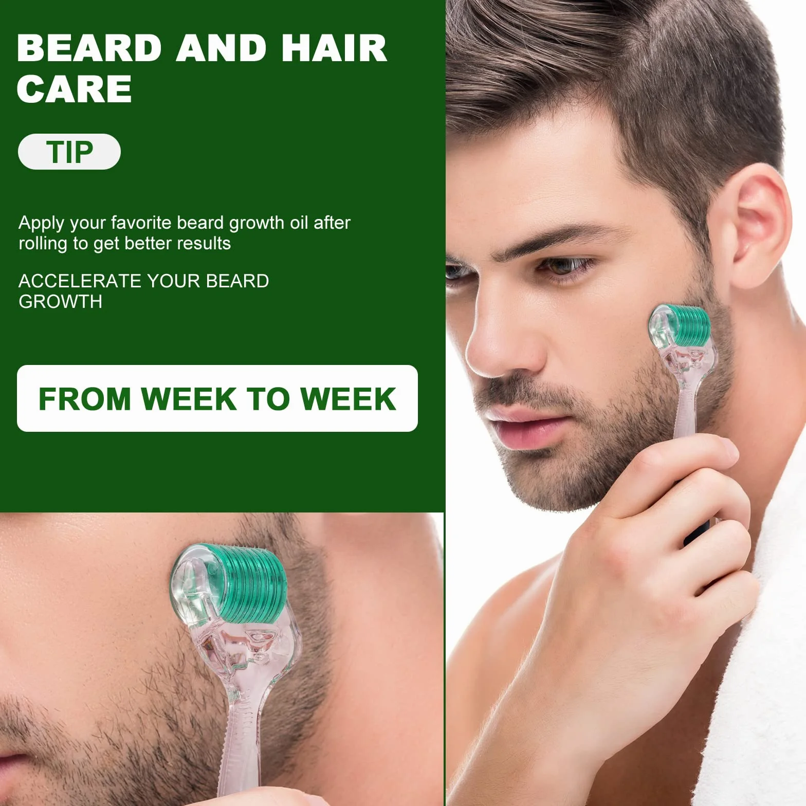 ACWOO Beard Roller 0,5 mm, Derma roller 192 prawdziwych igieł 0,5 mm, Derma Roller do wzrostu brody, Beard Roller z mikroigłami do twarzy i ciała – ściągający i modelujący dla mężczyzn i kobiet