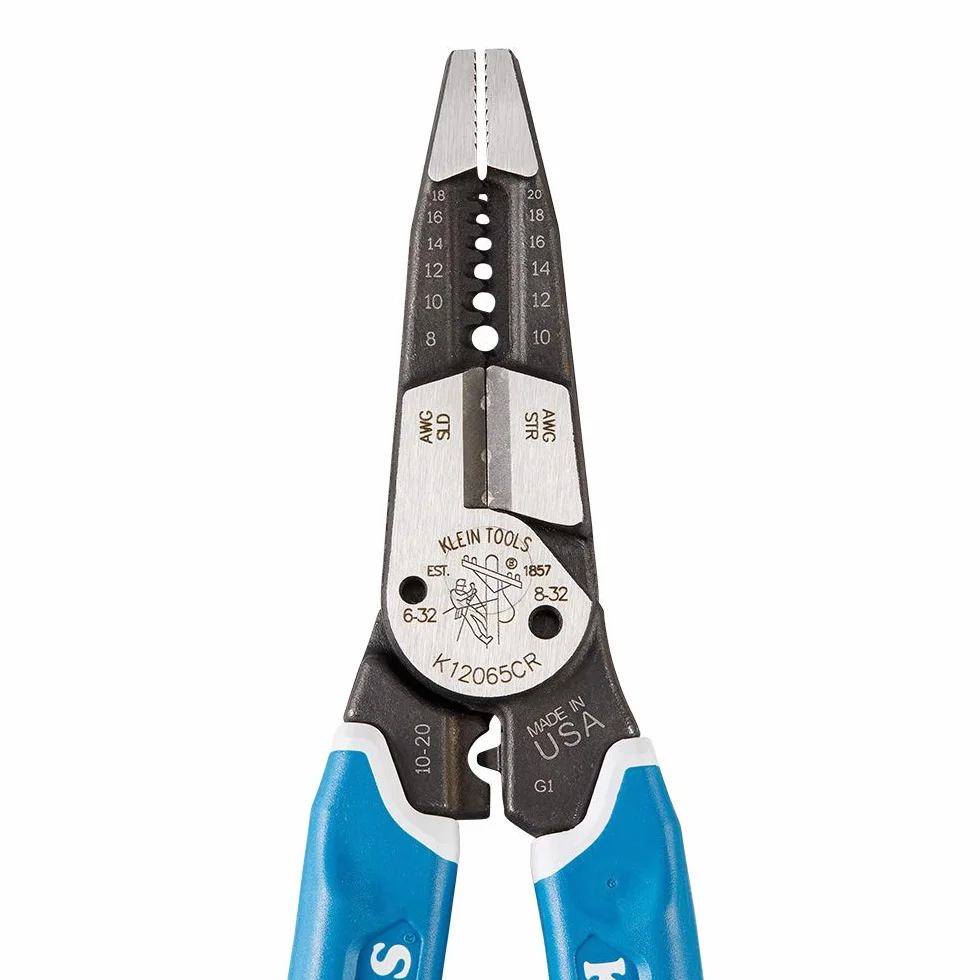 Klein Tools K12065CR narzędzie do ściągania izolacji/obcinarki, do cięcia, ściągania, zaciskania, skręcania (8-18 AWG solidne, 10-20 AWG)
