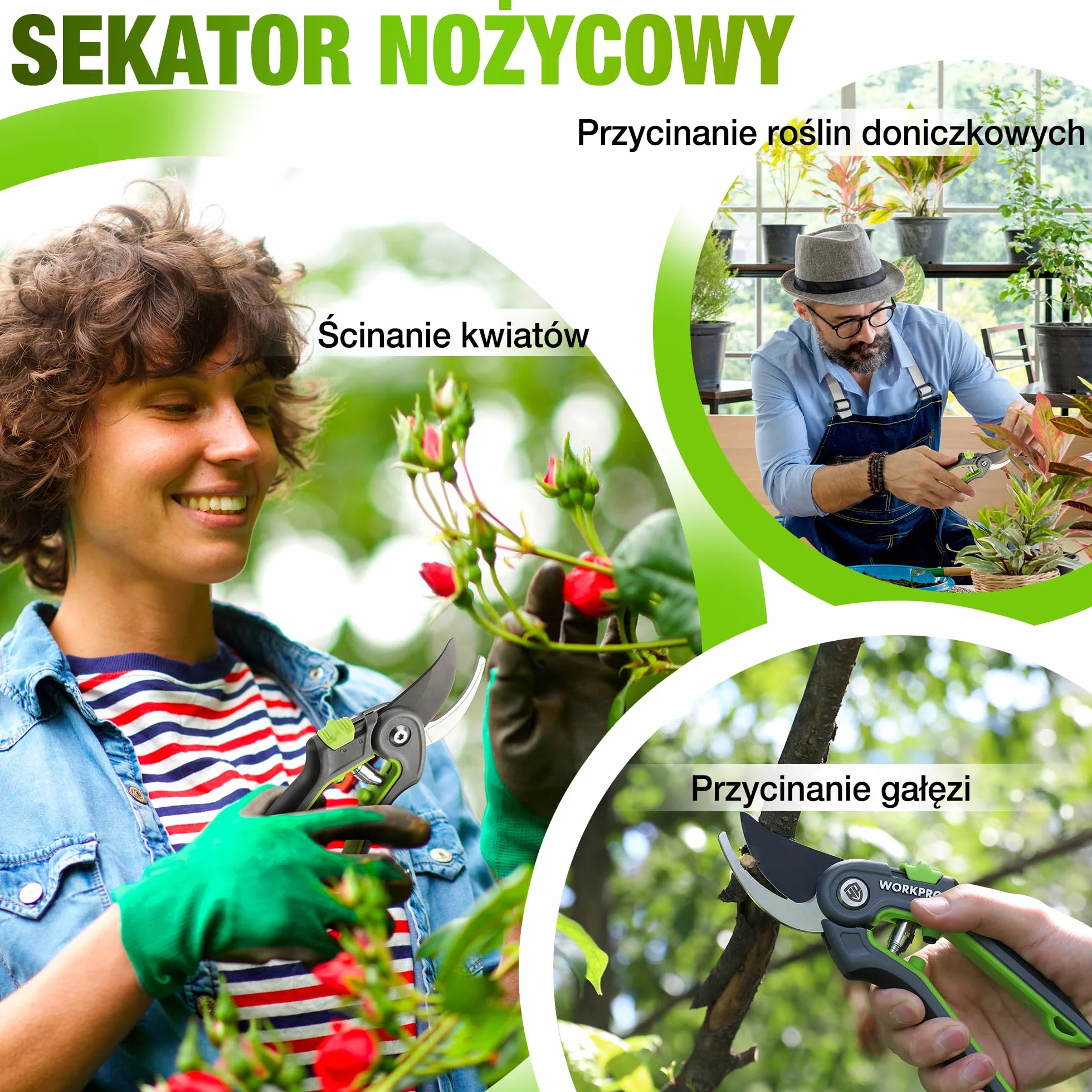WORKPRO SK5 Bypass 2-Częściowy Zestaw Narzędzi Ogrodowych, Sekator 210 mm, Nożyce 160 mm